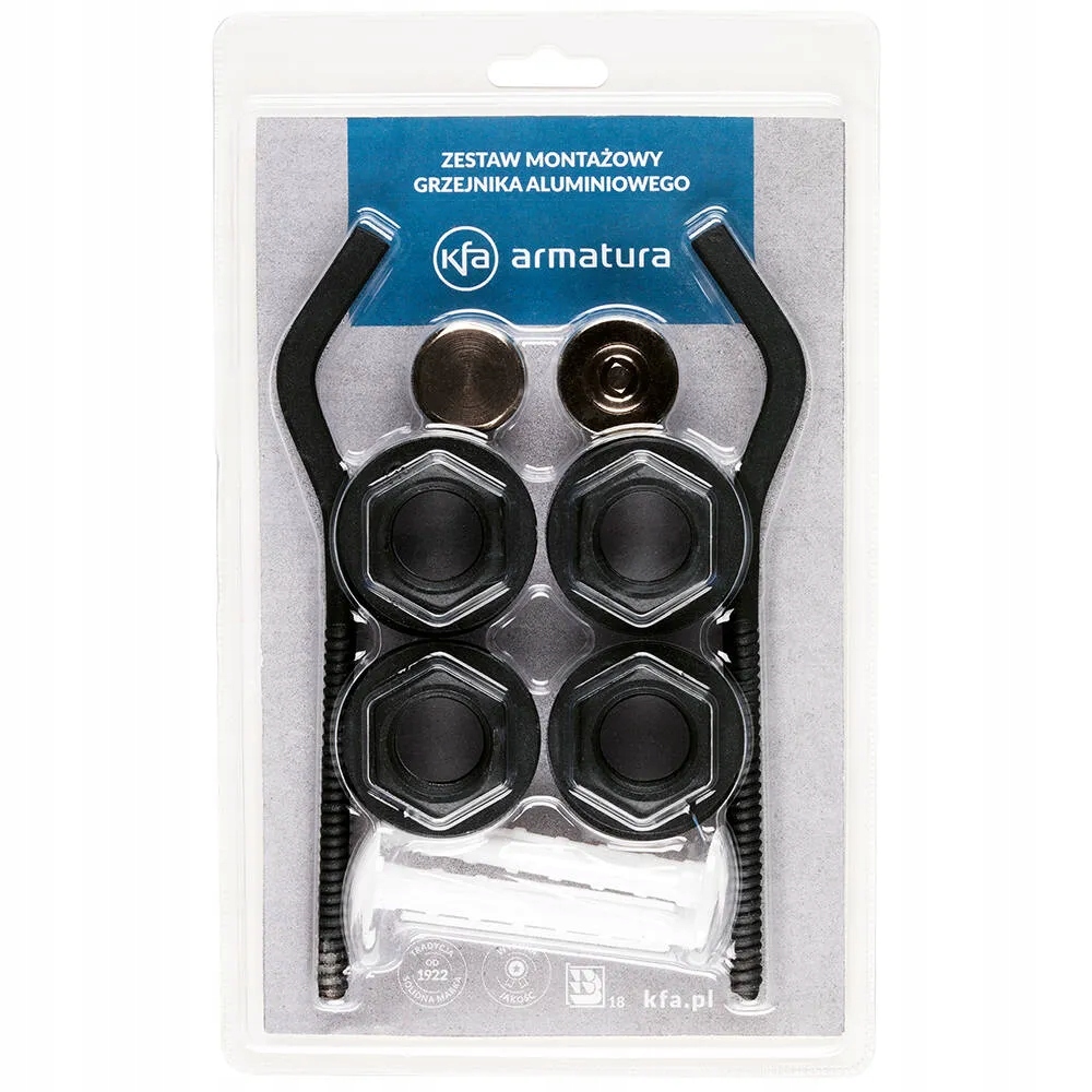 KORKI GRZEJNIKOWE komplet KFA Armatura 1"x1/2" redukcyjne +akcesoria CZARNE