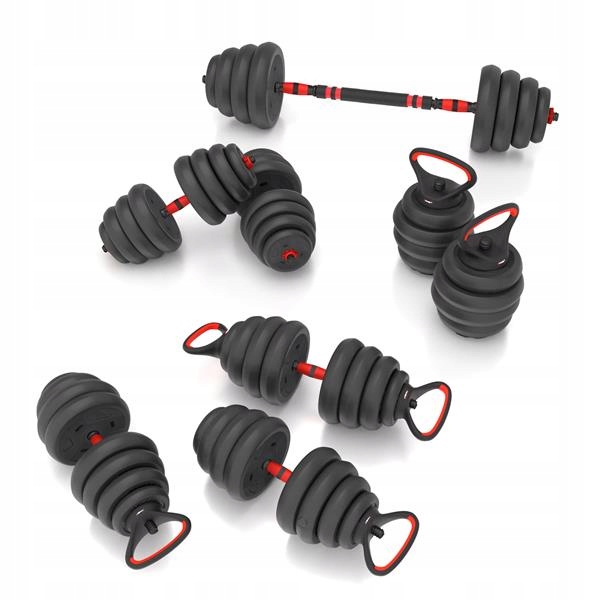 Zestaw Set kulturystyczny 30kg regulowane hantle Kettlebell sztanga Składan