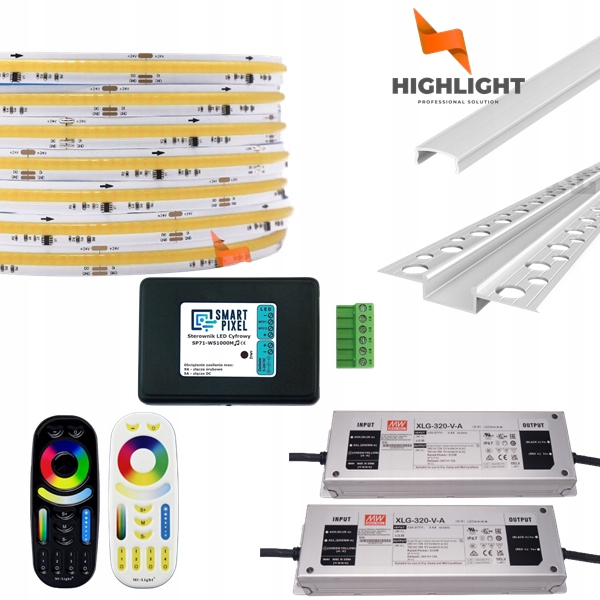 50 m Sada Fasádová Led páska Cob Mono 11W 24V IP65 Strieborný profil