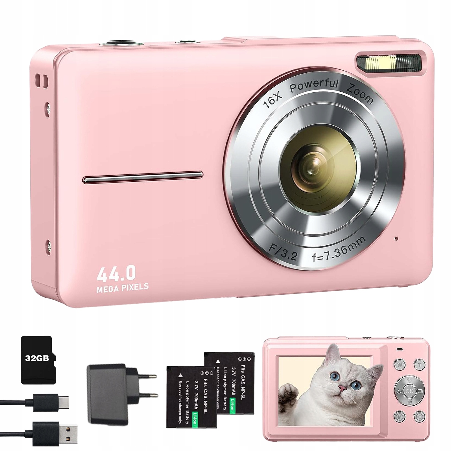 APARAT CYFROWY DLA DZIECI FOTOGRAFICZNY HD 1080P 44 MP 16X ZOOM OPTYCZNY