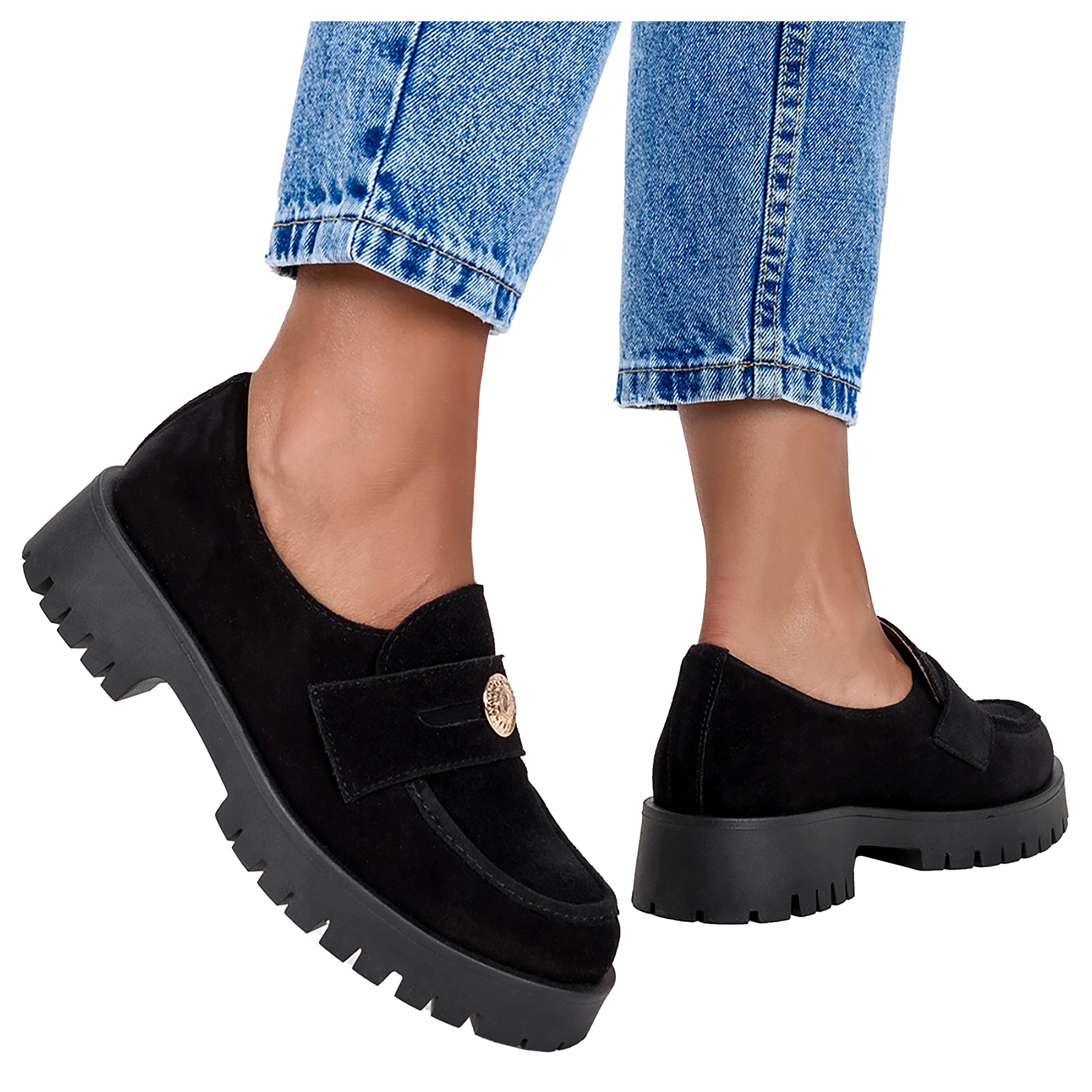 Dámské Mokasíny Černé Kožené Na Platformě Nazouvací Polobotky Pohodlné vel 37