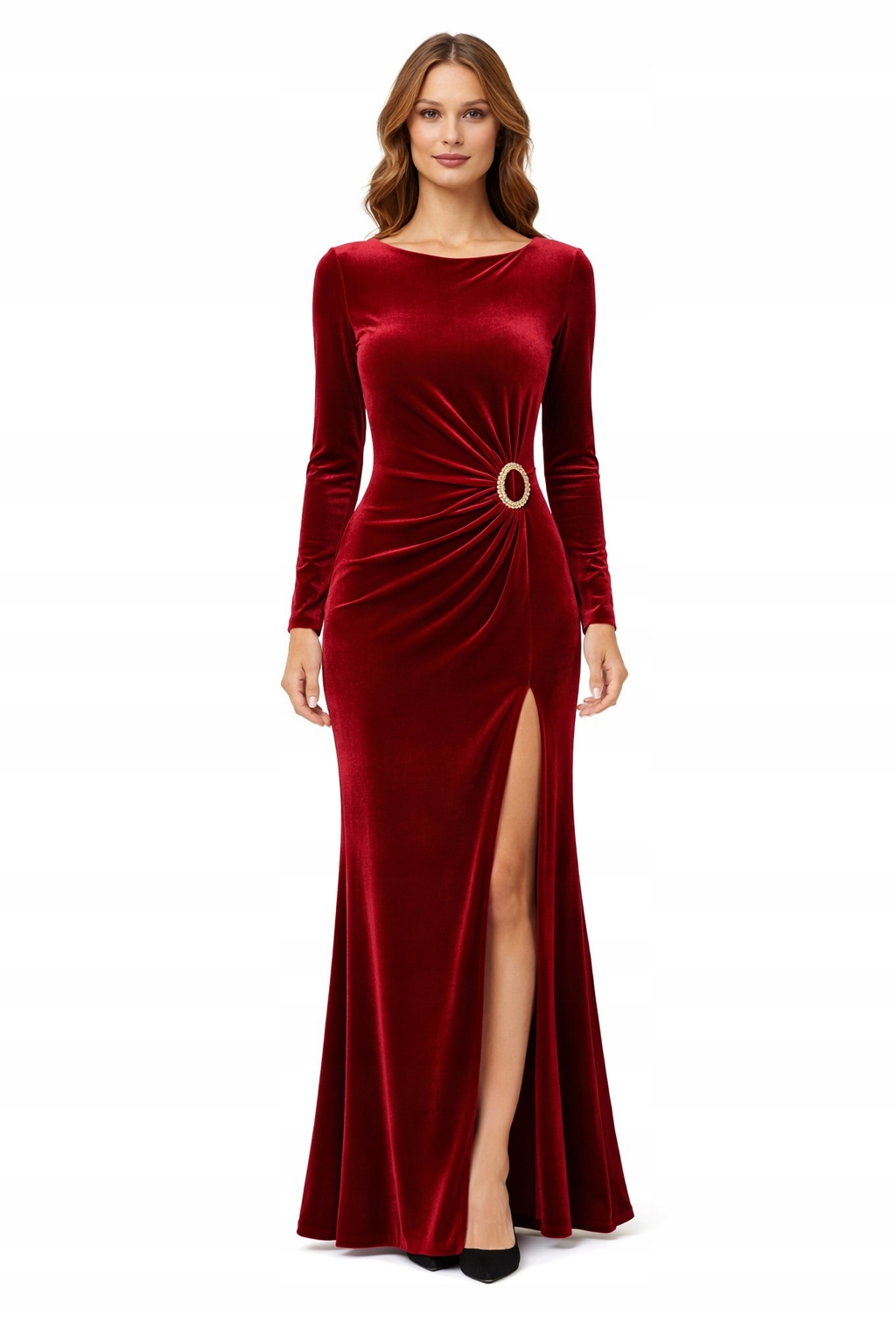 Bordó Velurová Šaty S Ozdobnou Sponou M I3A