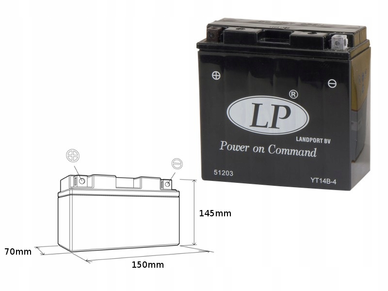 Landport Batéria YT14B-4 (ms LT14B-4) 12V 12AH 150X69X145 Bezúdržbový