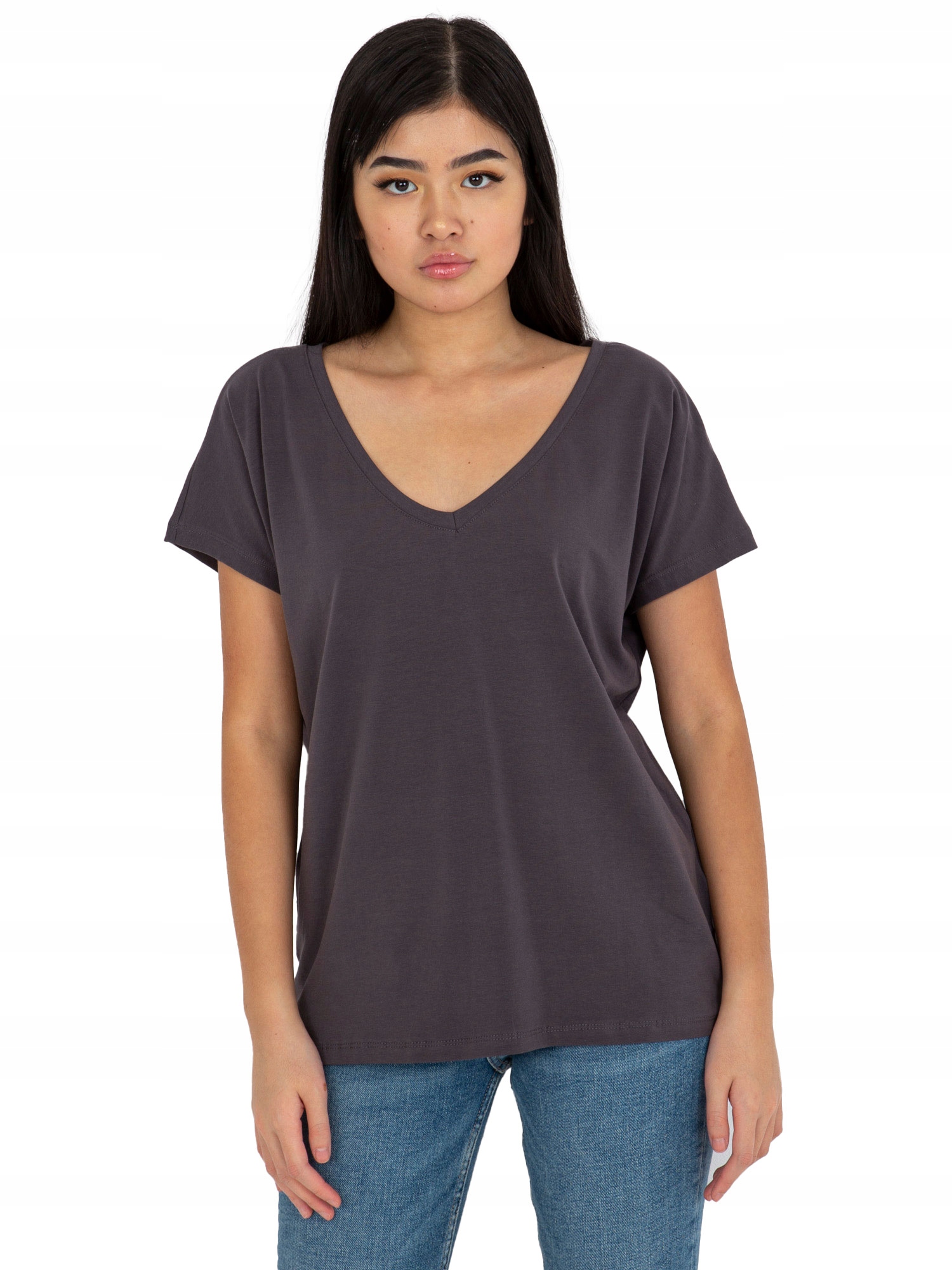 

T-shirt Damski Koszulka Bawełniana V-neck Serek