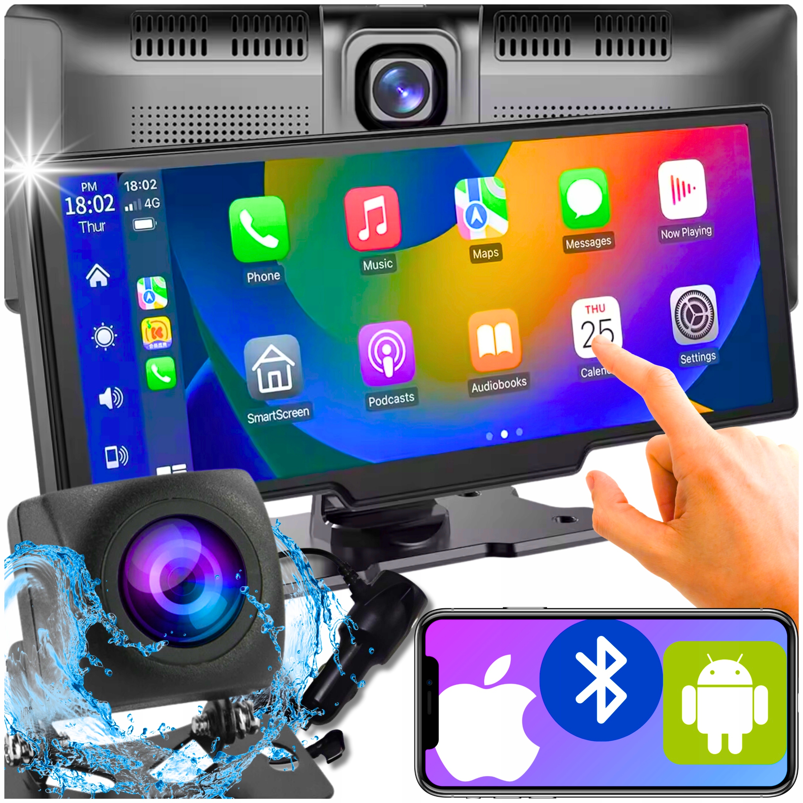 Radio Stacja Multimedialna Monitor Android Auto Apple Carplay DVR 2 Kamery