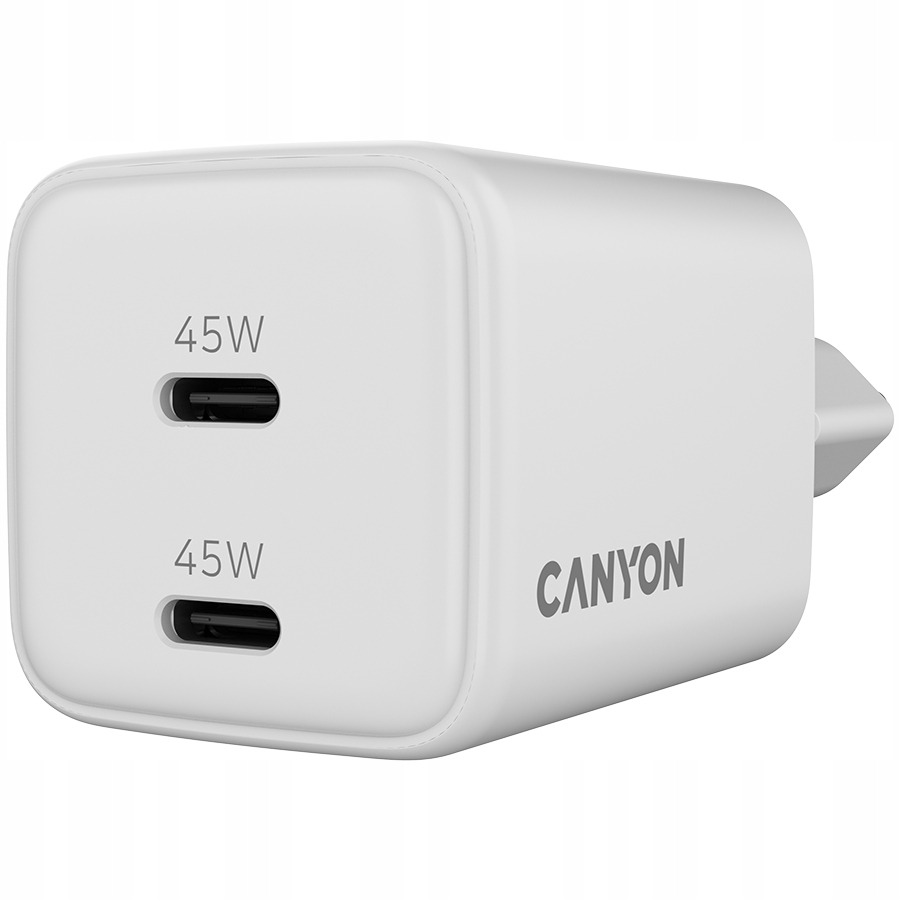 CANYON Ładowarka sieciowa CU45AC GaN 45W 2xPD UK Biała — 11