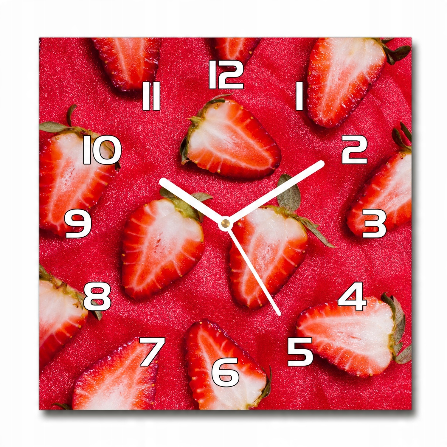 

Zegar szklany kwadratowy Pokrojone truskawki 30x30