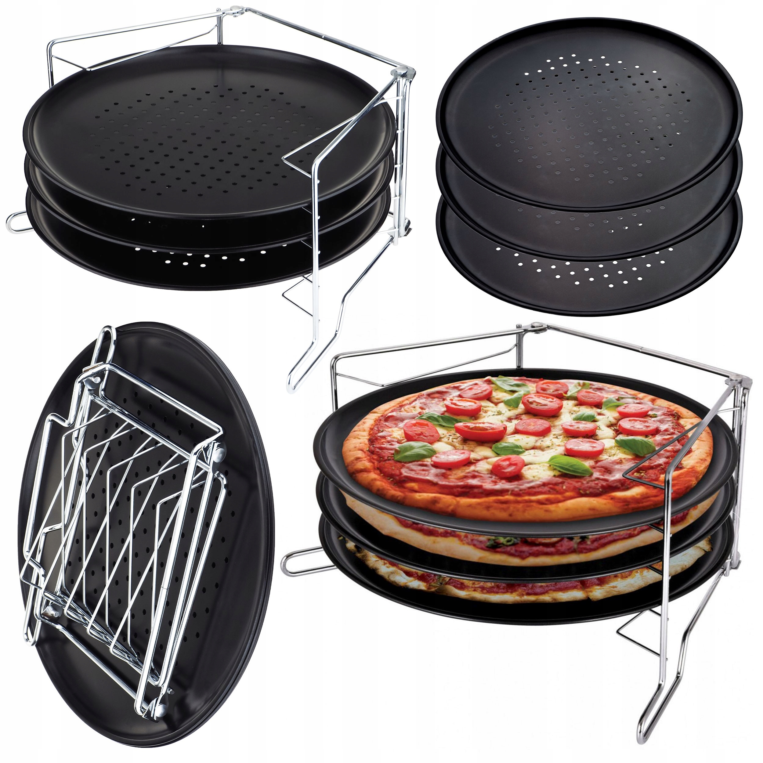 

Zestaw 3 Blach Pieczenie Pizzy+stojak Komplet 1480