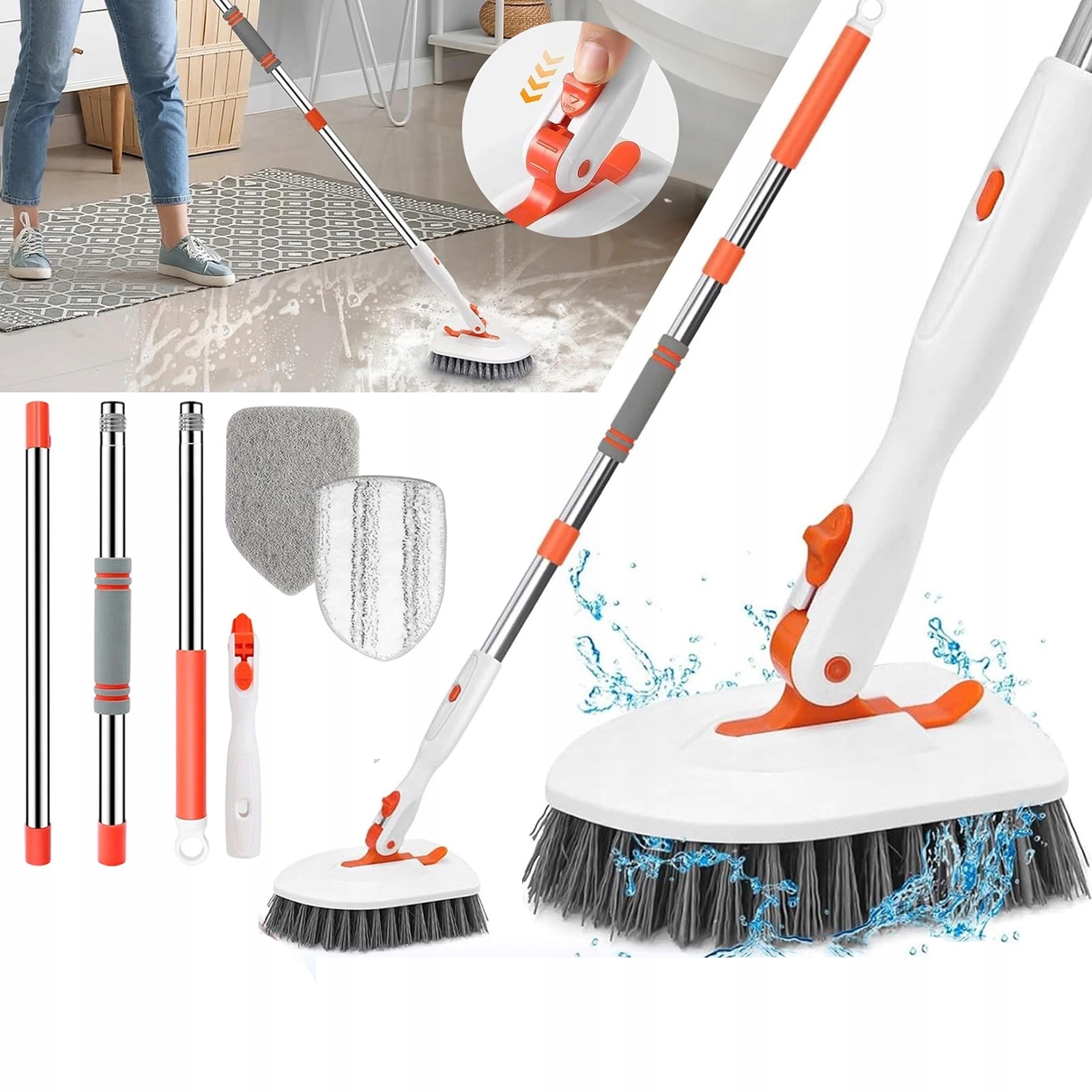 Levně Teleskopický Kartáč Do Koupelny 3V1, Otočná Hlava O 180°, Nastavitelný, 133 CM