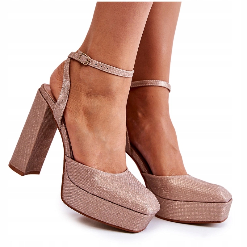 Dámské Brokátové Sandály Se Zlatým Sloupkem 41