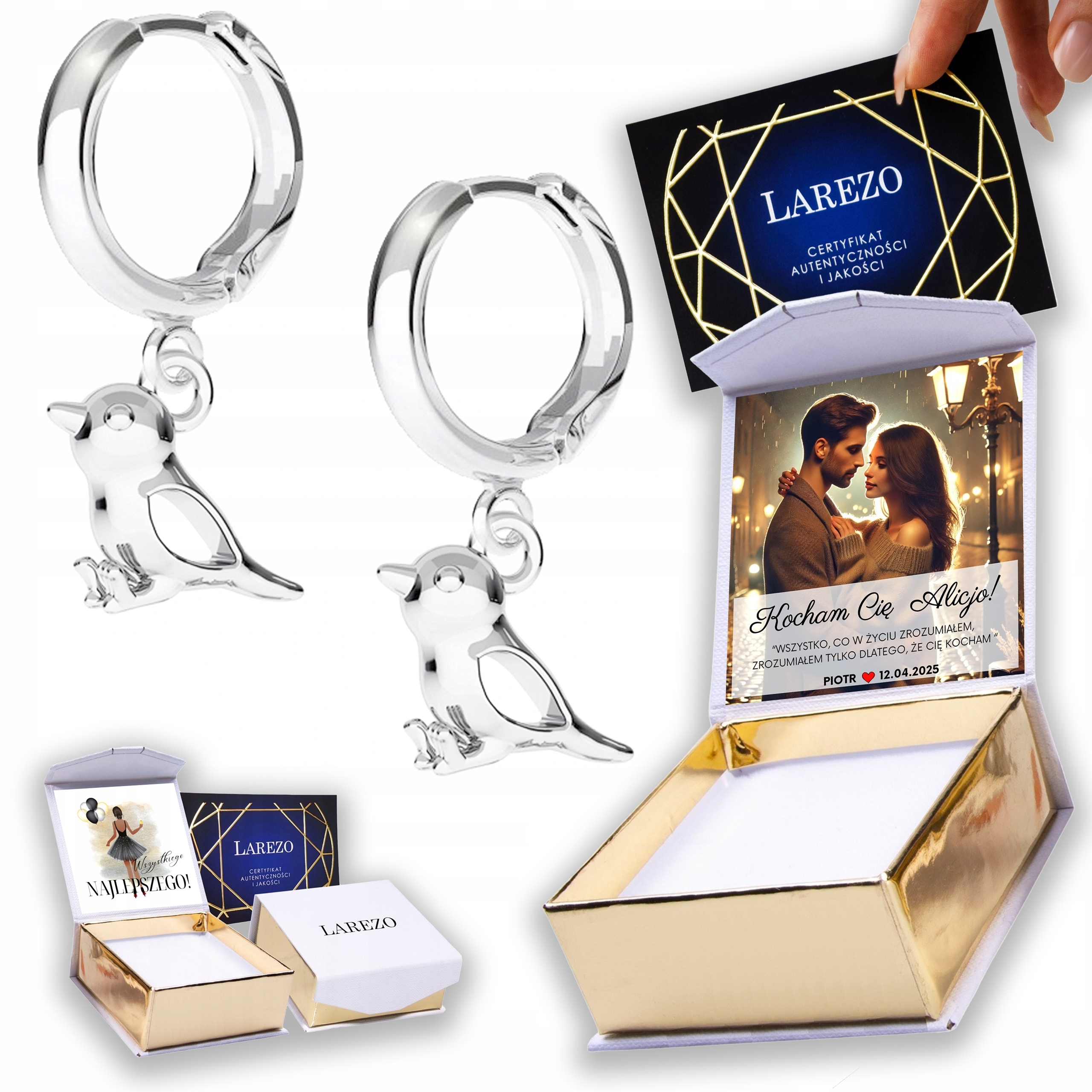 Stříbrné Náušnice 925 s vrabci Ptáci Vrabci Vrabec Bird Vrabec Potisk