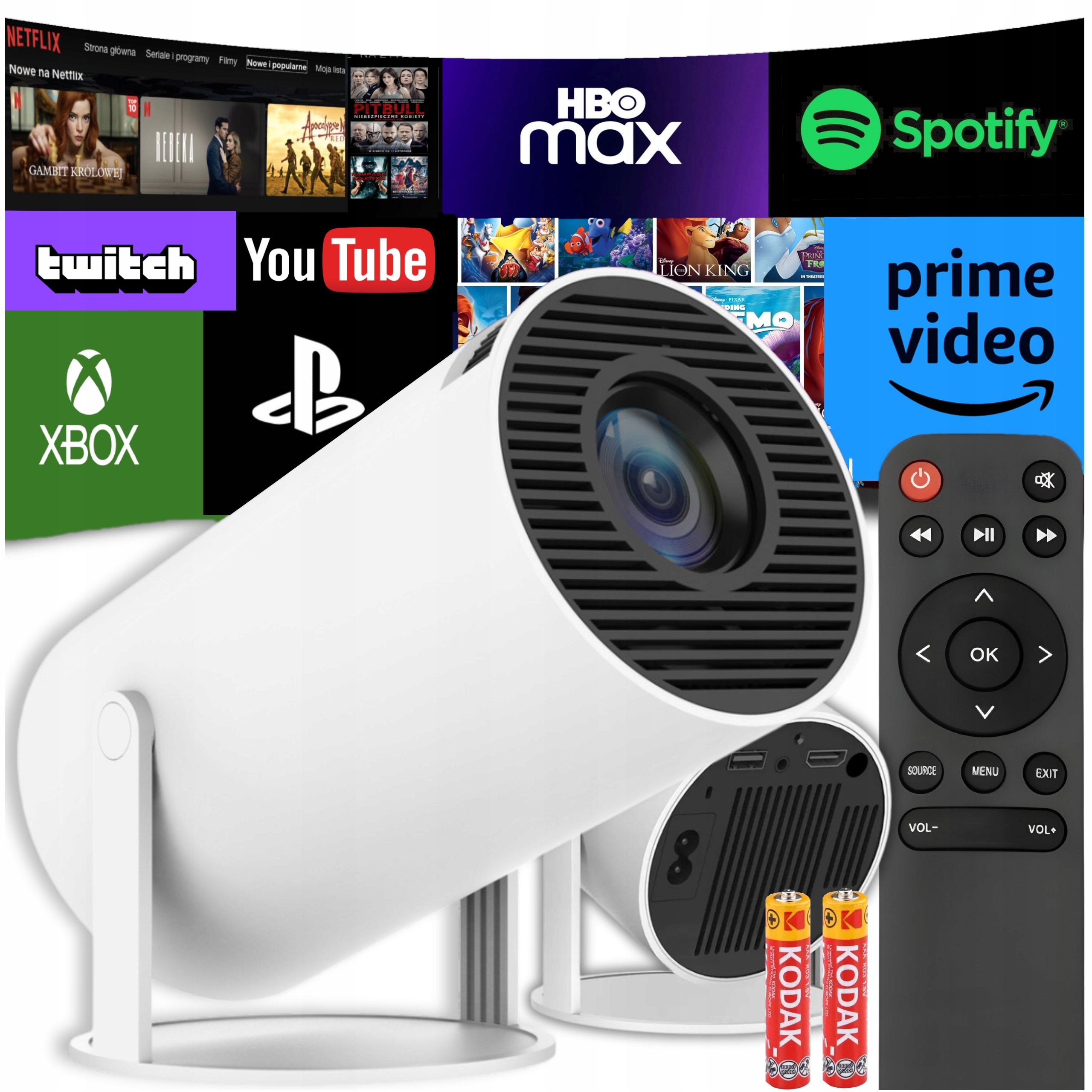 Projektor Rzutnik Android Tv Wifi Mini 4K Przenośny Smart Głośnik Obrotowy