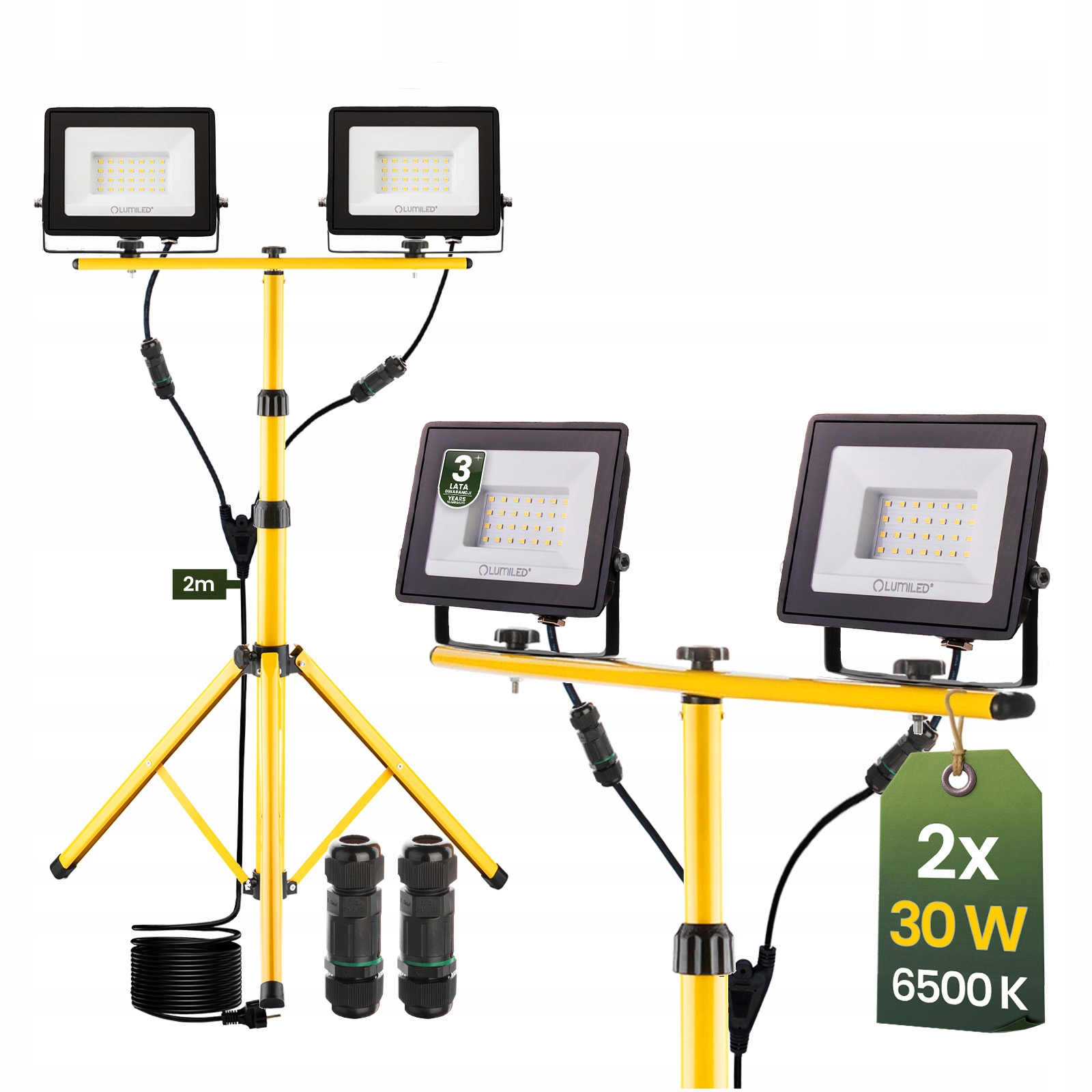 Led zářič Halogen Lampa 2x 30W Pracovní Stavební Stativ Přenosný