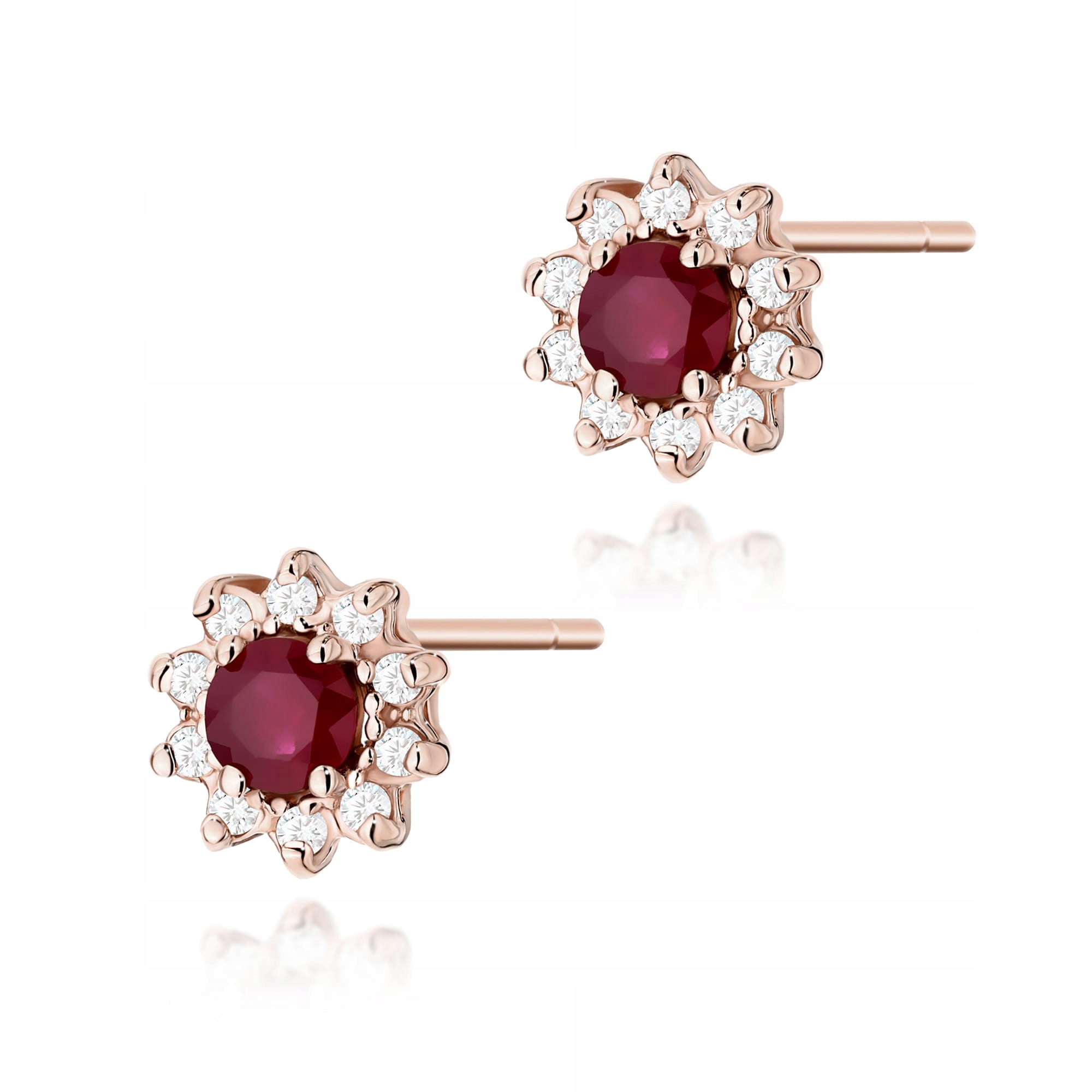 Zlaté Náušnice 585 s rubíny a diamanty, dárek růžové zlato 14k