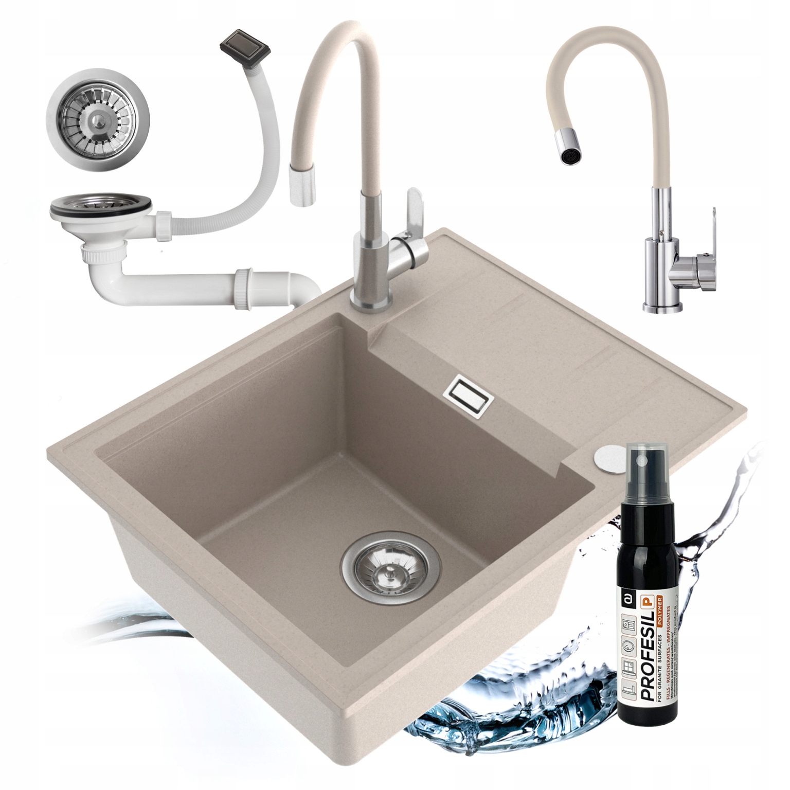 Jednokomorový Drez Miló Avangard, Granitový Sifón, Flexibilná Batéria