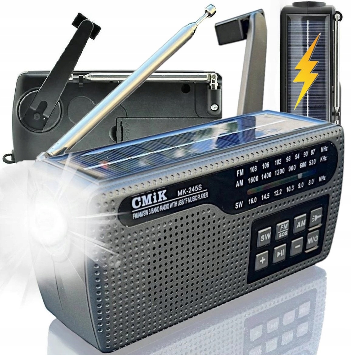 Głośnik Bluetooth Bezprzewodowy Surwiwal Solar Radio Latarka Dynamo Kemping