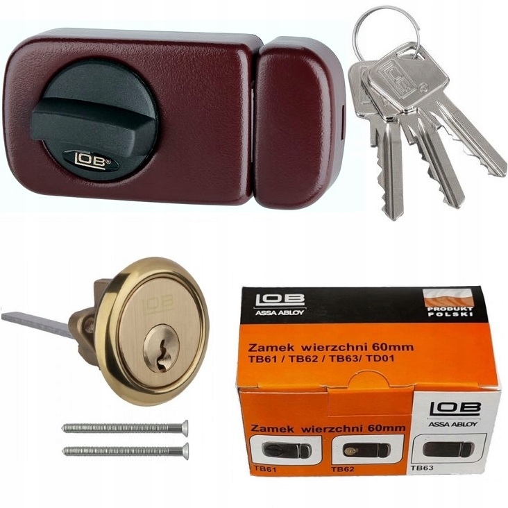 Povrchový zámek s knoflíkem Lob TB61 Hnědý 60 mm 3 klíče