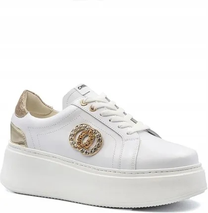 Bílo zlaté dámské kožené polobotky na platformě Chebello 40