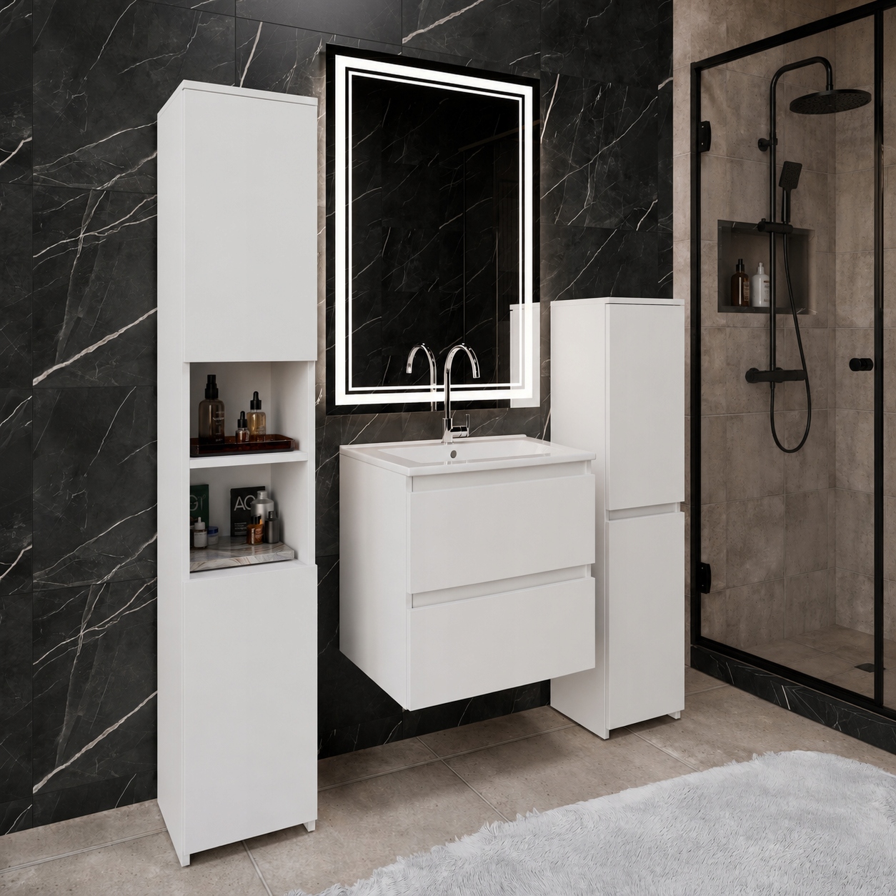 Meble Łazienkowe Zestaw Mebli Łazienkowych Z Umywalką Ceramiczną Biały