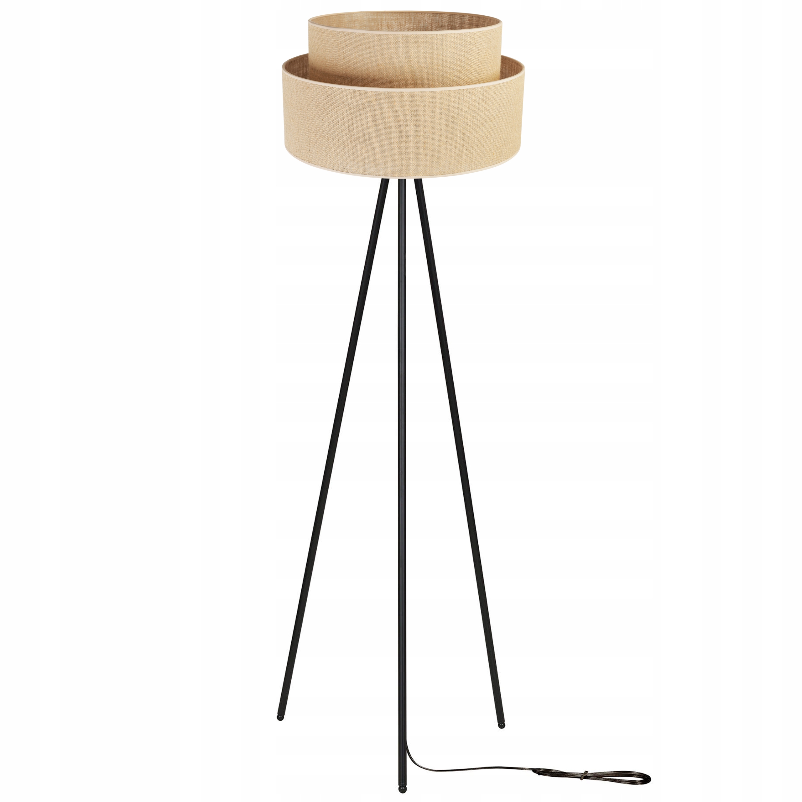 Trojitá stojaca lampa s ratanovým tienidlom Juta do spálne