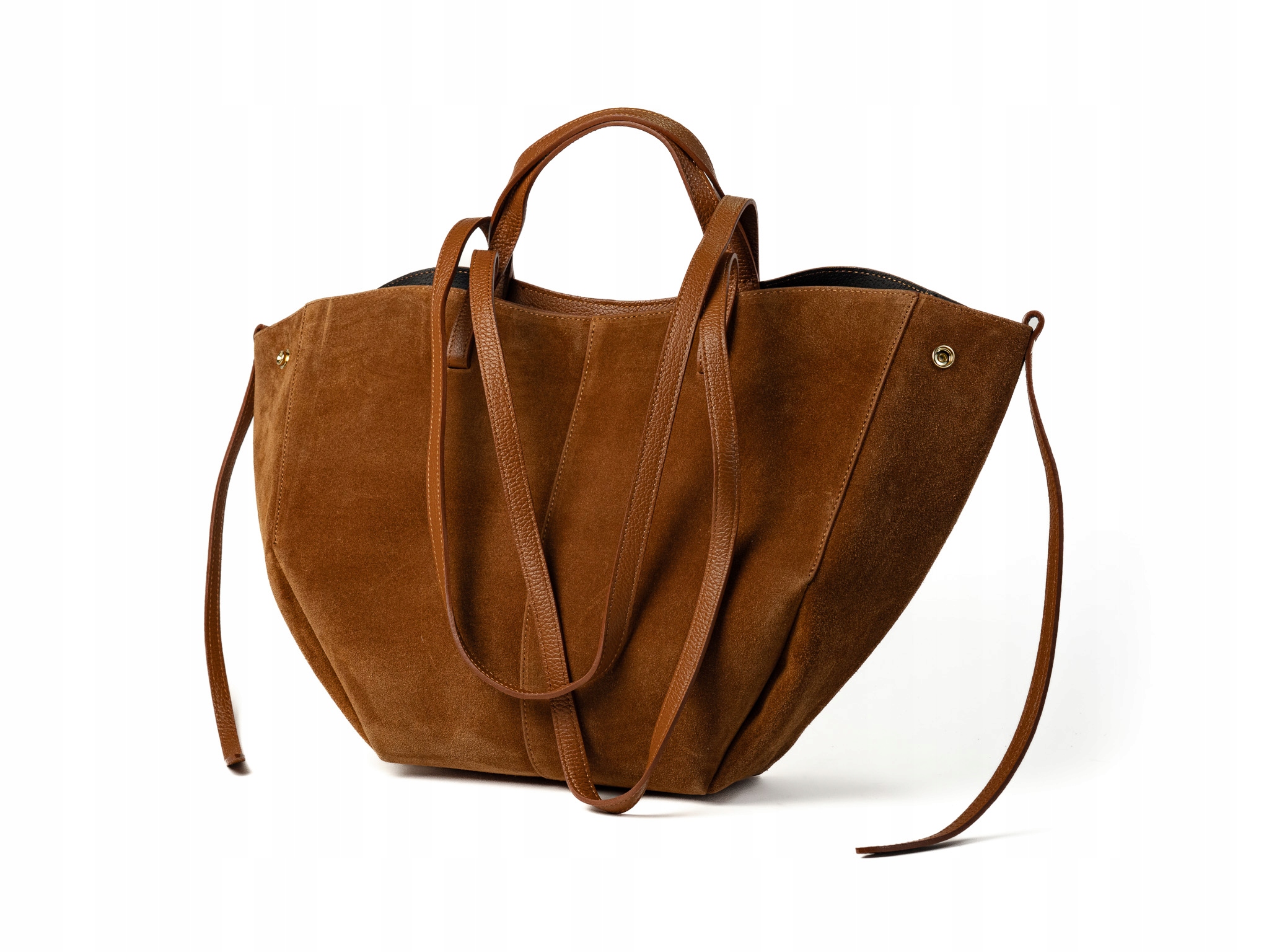 Torebka Damska Zamszowa Duża A4 Shopper Pojemna Handmade Camel