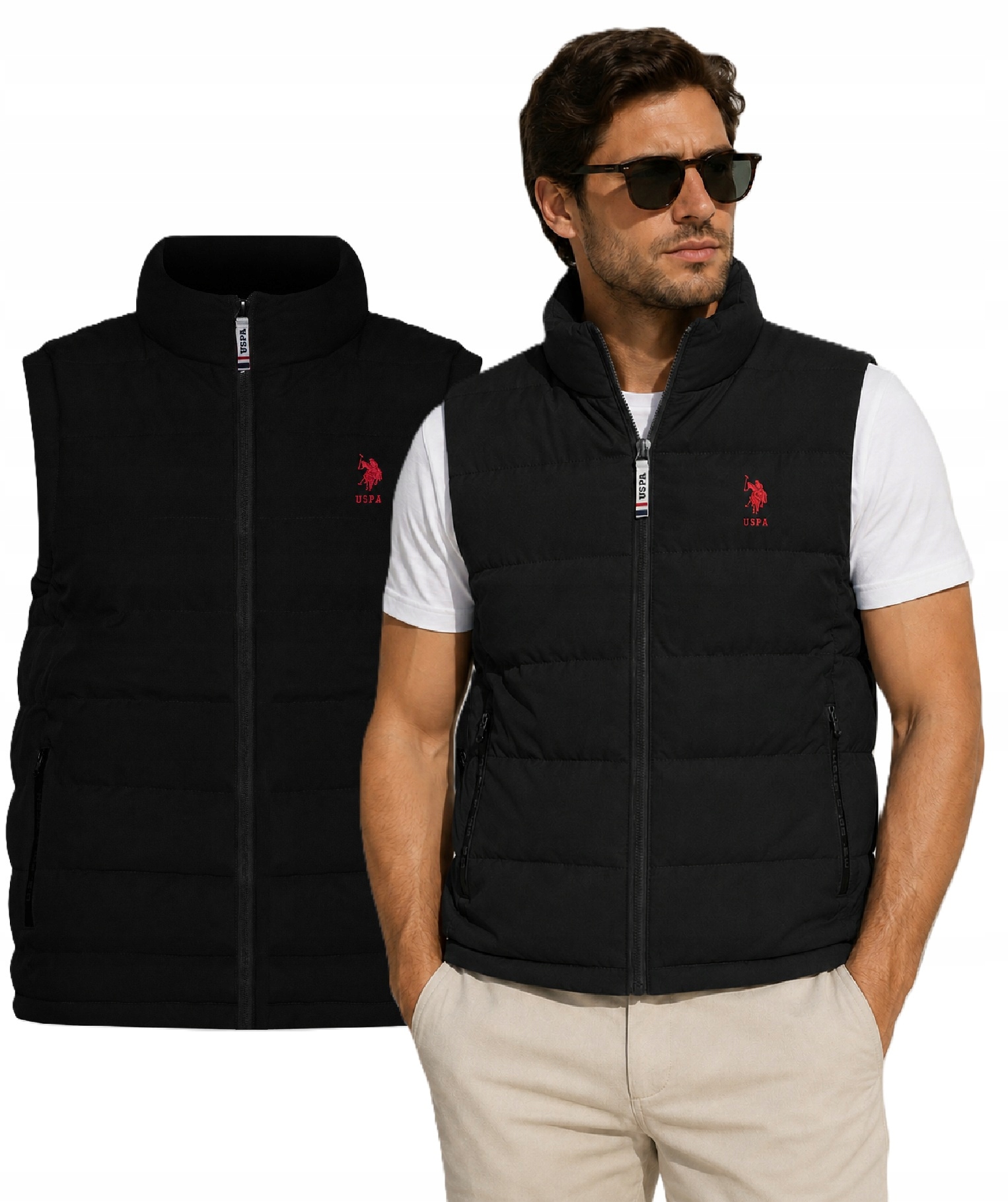 U.s. Polo Assn Pánská Vesta černá prošívaná bunda bez rukávů bez kapuce s logem