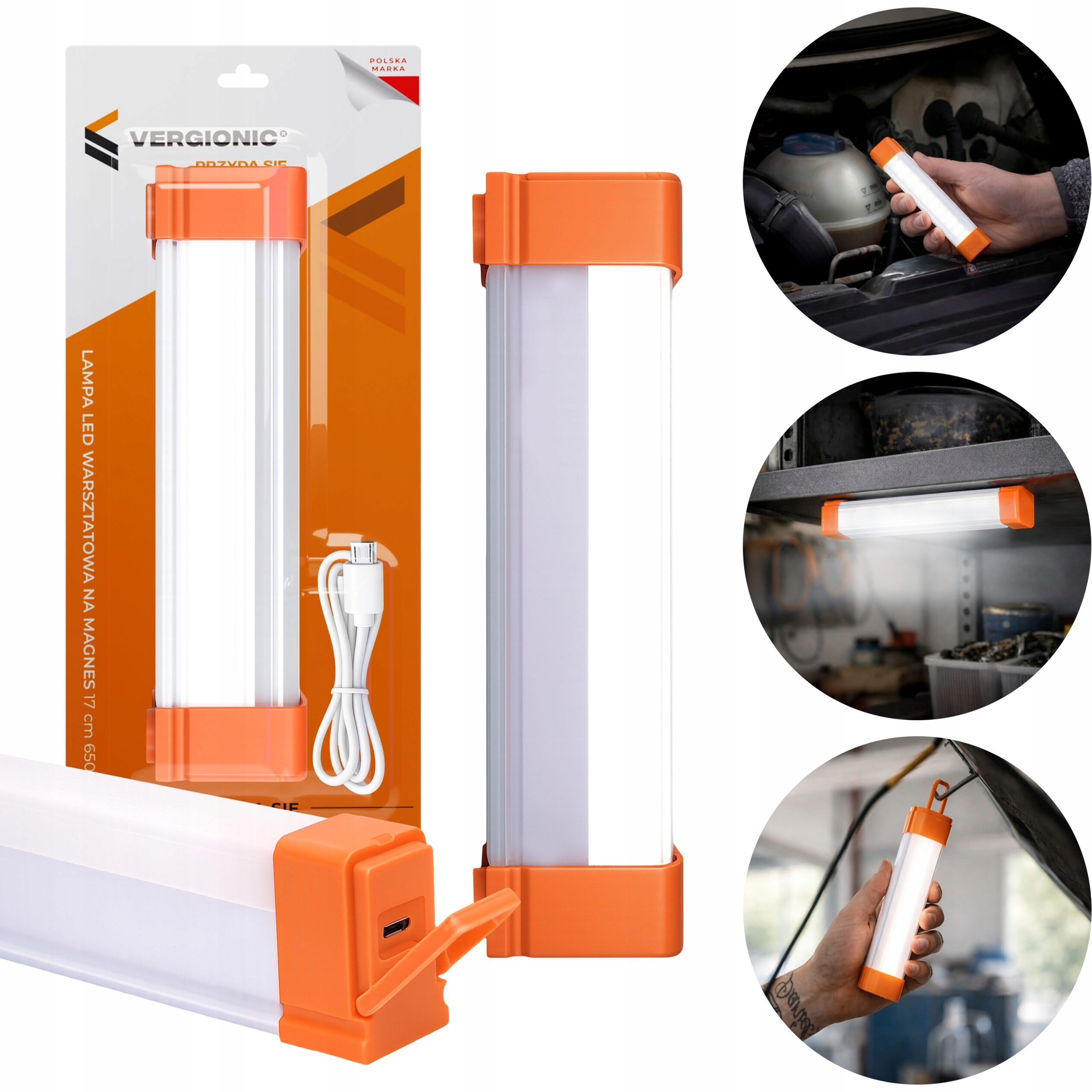 Lampa Led warsztatowa magnetyczna 17 cm 6500K Vergionic 800 mAh