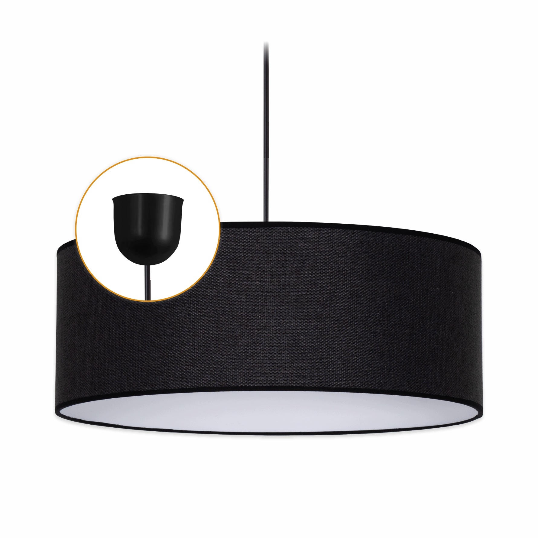 Závěsná lampa Cerlux s černým Lněným stínítkem 40 cm Klosz 1x E27