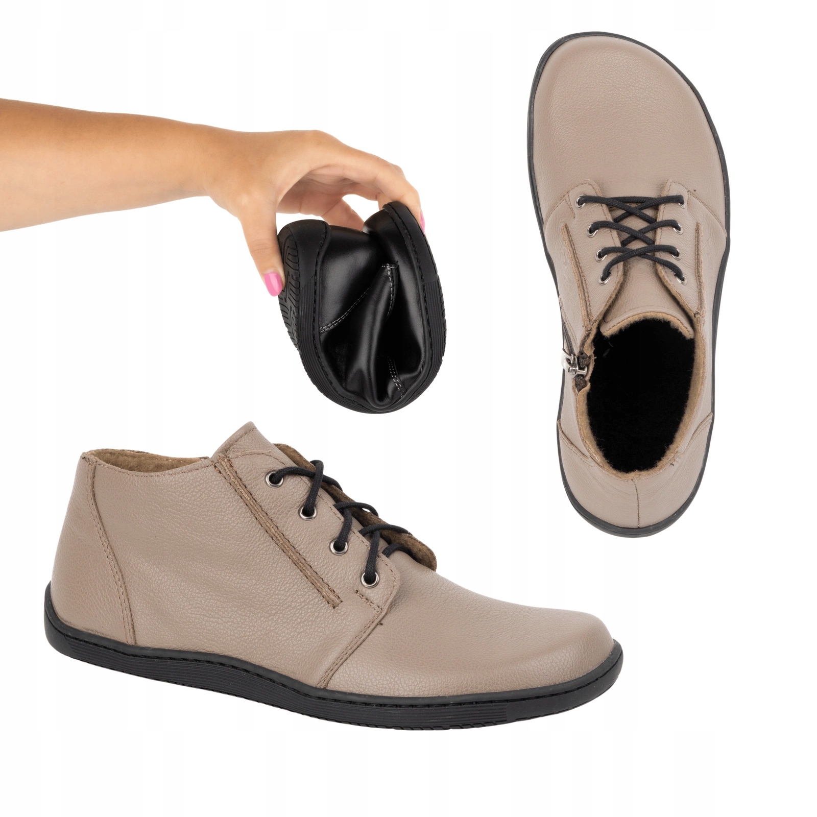 Dámské kožené boty Barefoot zateplené se zipem 787 béžové 42