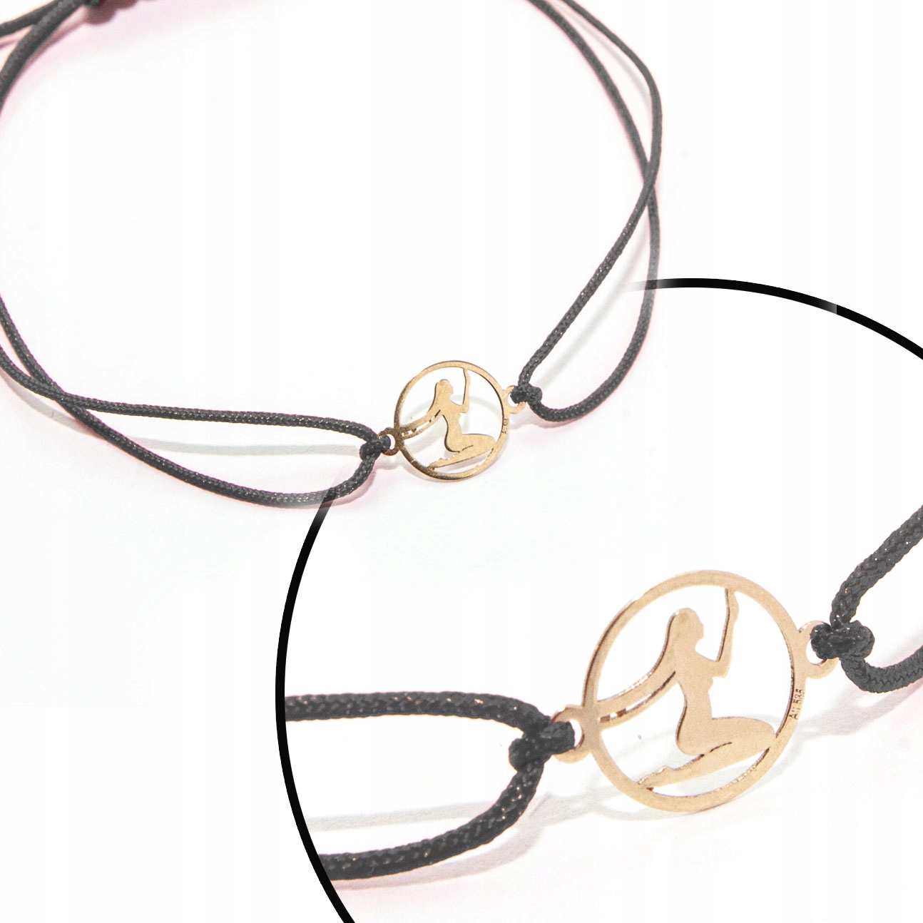 Zlatý náramek na provázku znamení zvěrokruhu Panna zlato 585 černý