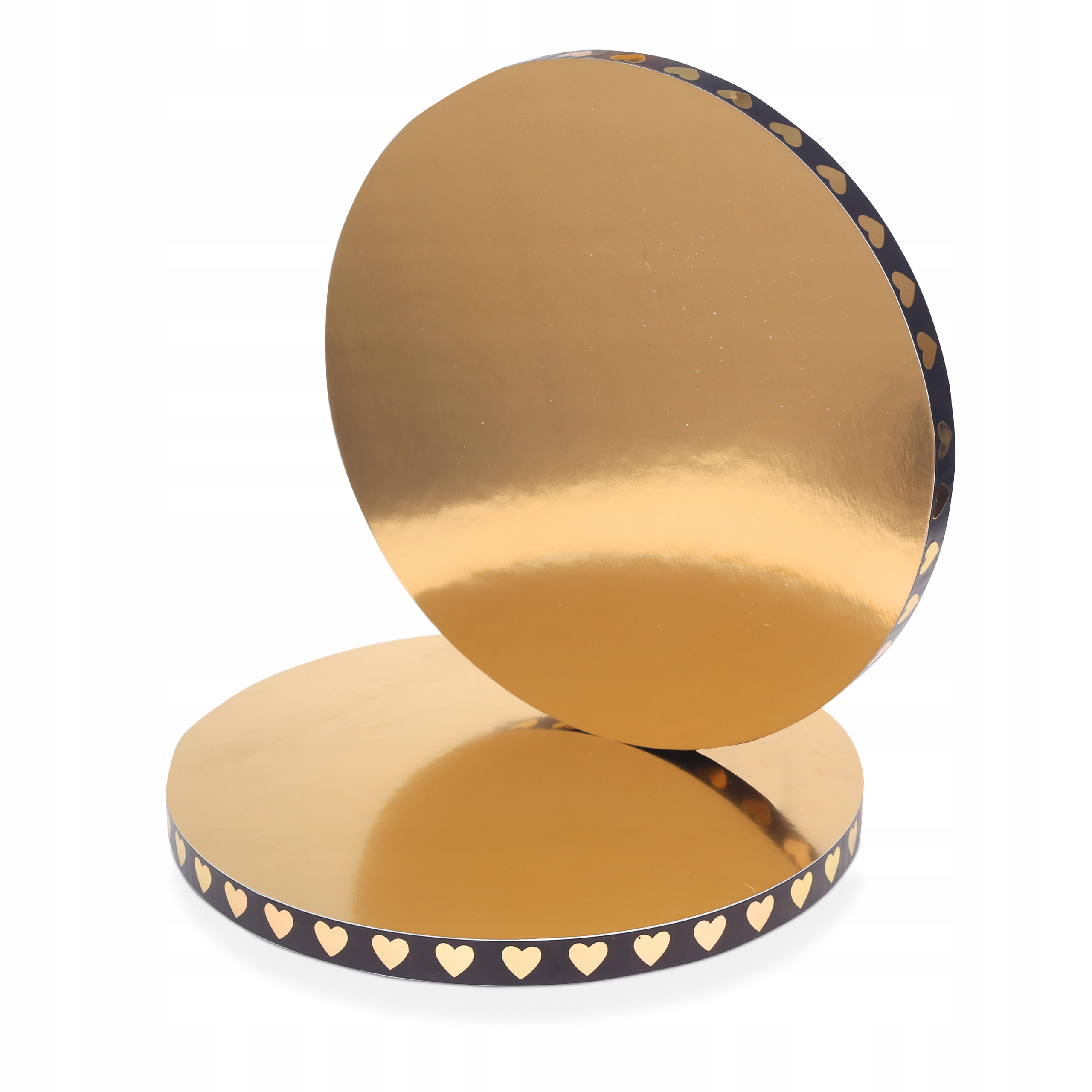 Podkład pod tort ciasto 30cm styrodur złoty z czarnym bokiem w złote serca