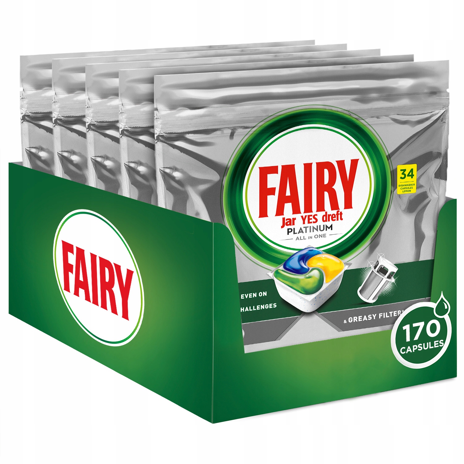 Fairy Platinum Cytryna Kapsułki do zmywarki All In One, 170 sztuk