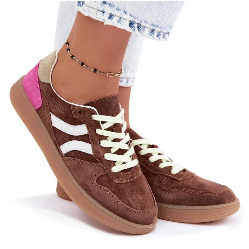 Tenisky Dámské Sportovní Boty Nízké Semišové Kůže Hnědé 37