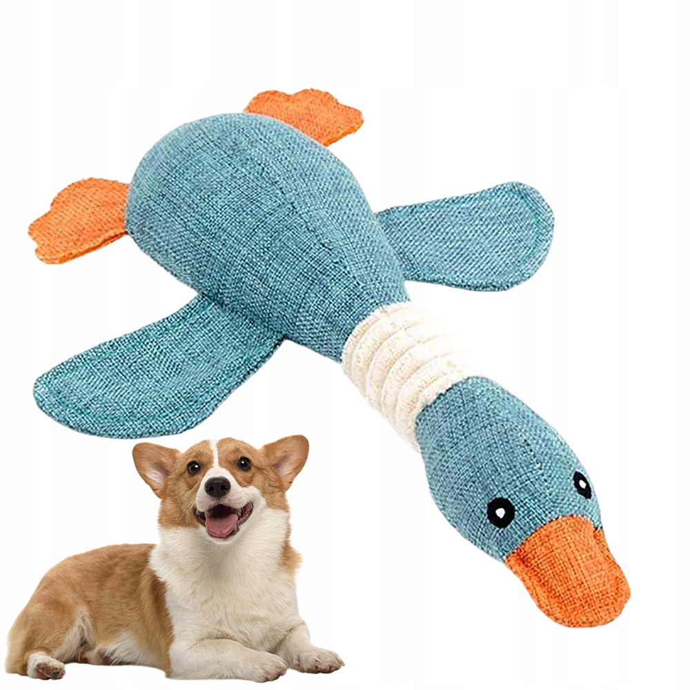 Levně Hračka Pro Psy Kočku Kousátko Plyšové Měkké Silné 32 CM Husa Modrá