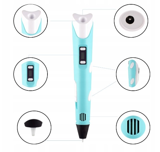 DŁUGOPIS 3D NIEBIESKI DRUKARKA 3D PEN DZIECI +WKŁAD 310m + SZABLONY + MATA Marka PD