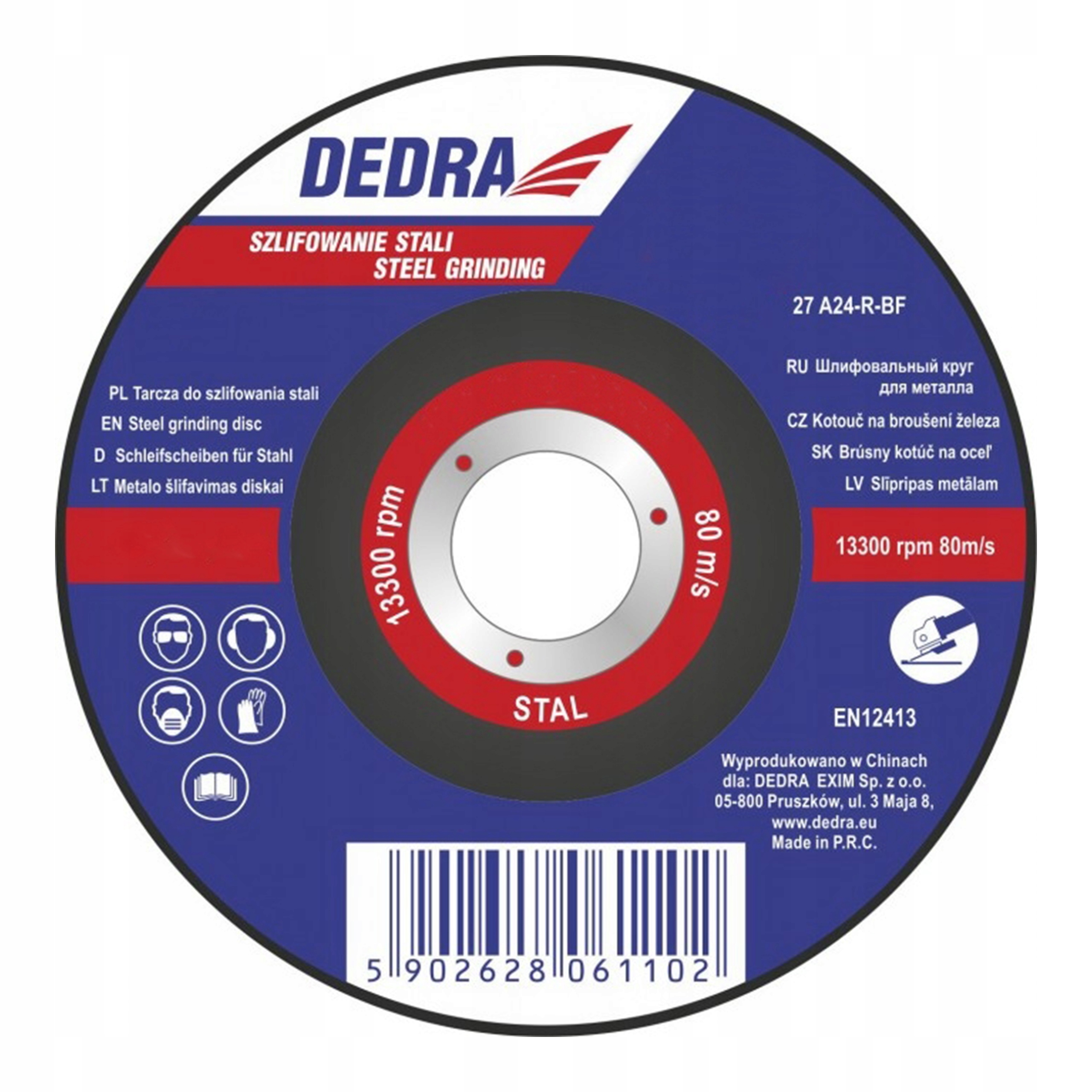 

Tarcza do cięcia stali 230x3,0 mm Dedra wypukła
