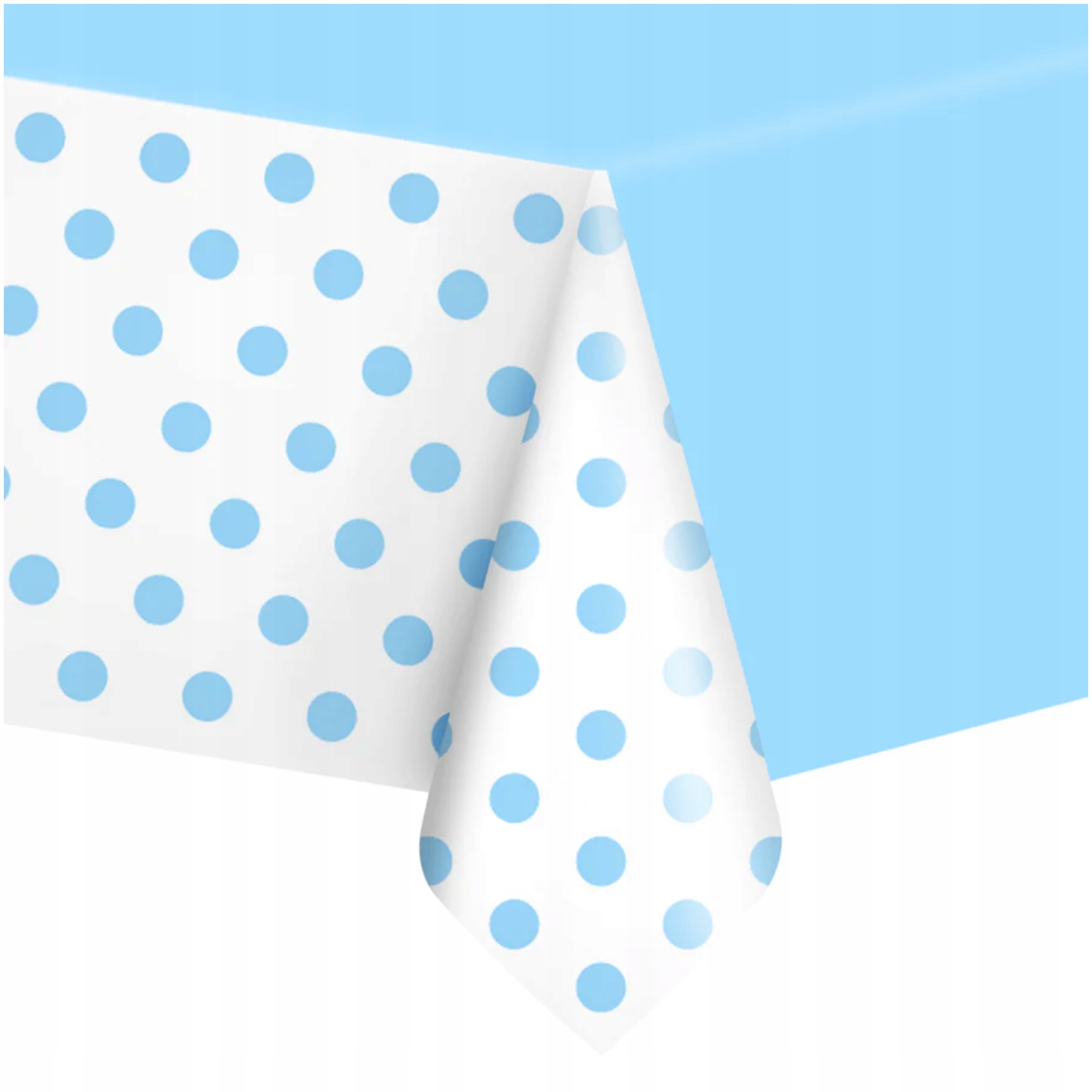 OBRUS PLAMOODPORNY NIEBIESKI W KROPKI 137x274CM Motyw geometryczny