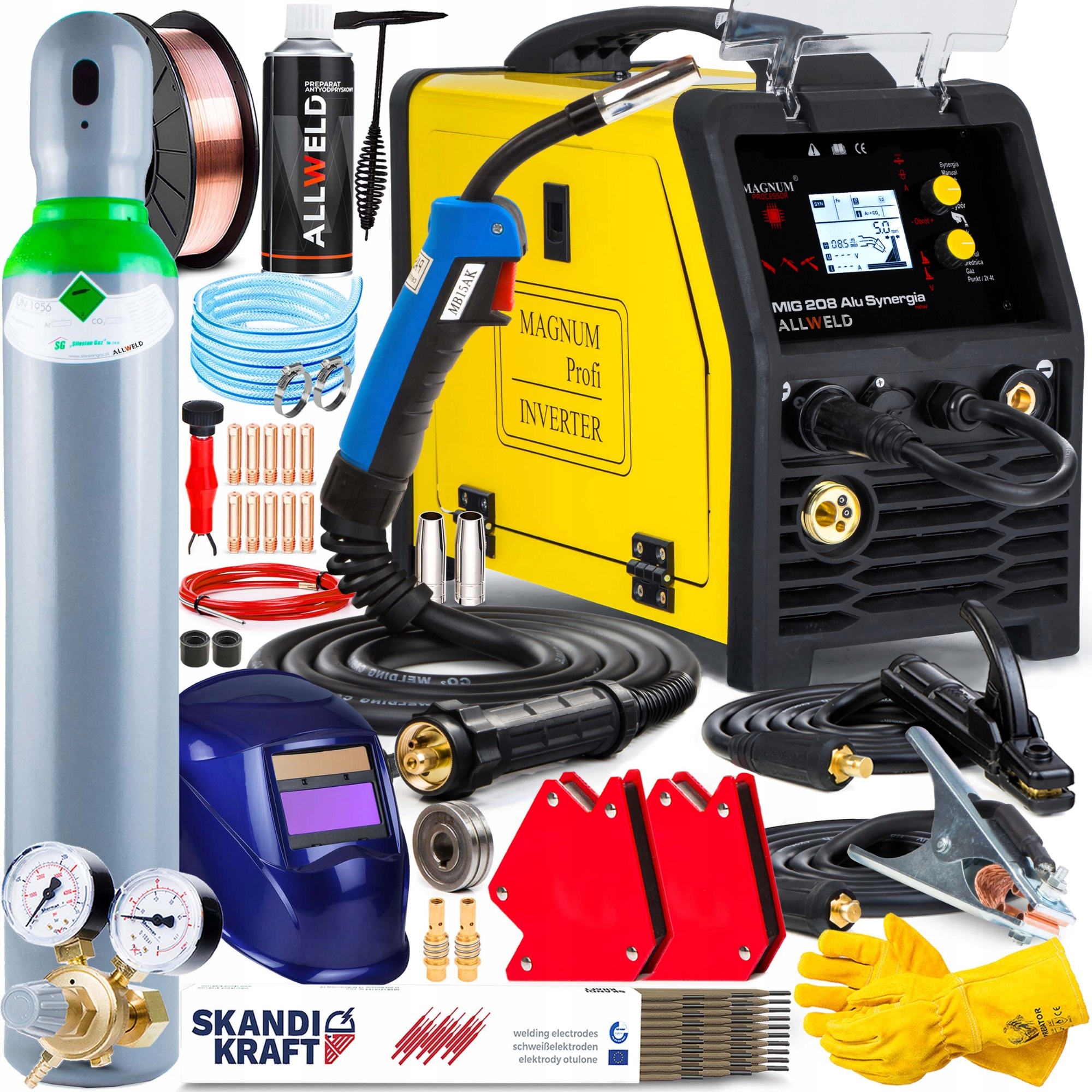 Poloautomatický Svařovací Stroj Magnum Mig 208 Alu Mma Tig Syn 200A 230V 3V1 Sada