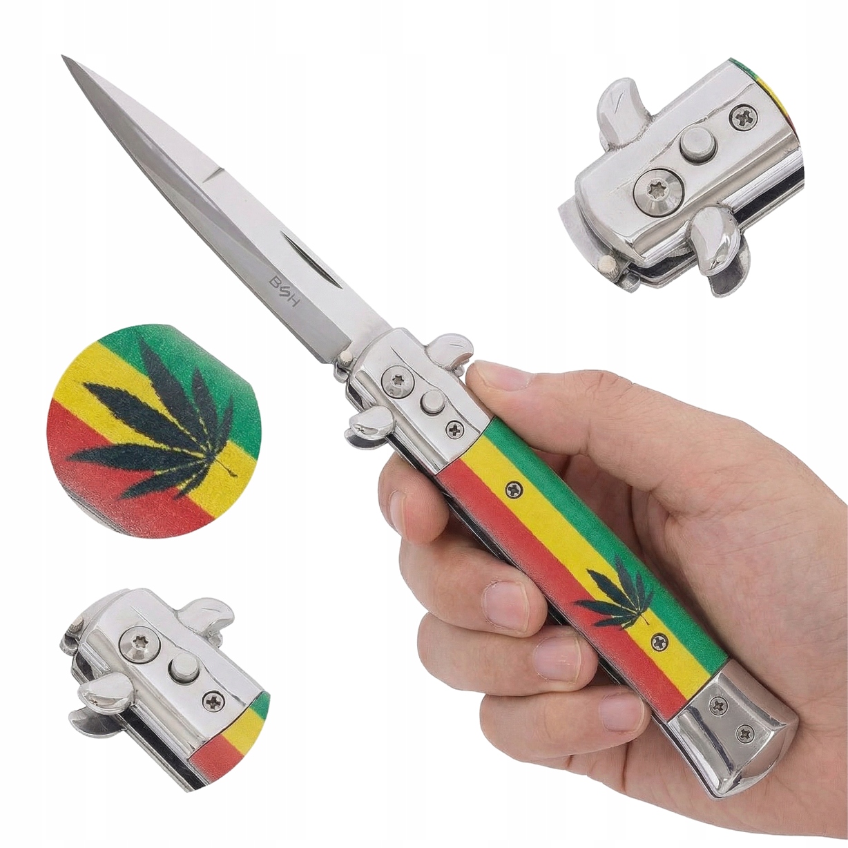 Nóż sprężynowy Italy rasta Bsh Adventure spear point stal 420 N521B