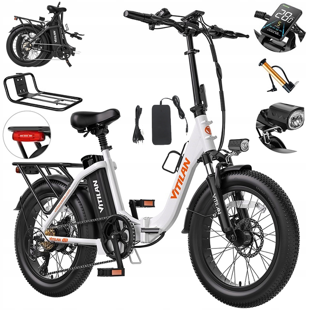 Vitilan U3 Skládací elektrický městský 750W 48V 13AH 45KM/H 120KM 20"*3.0"