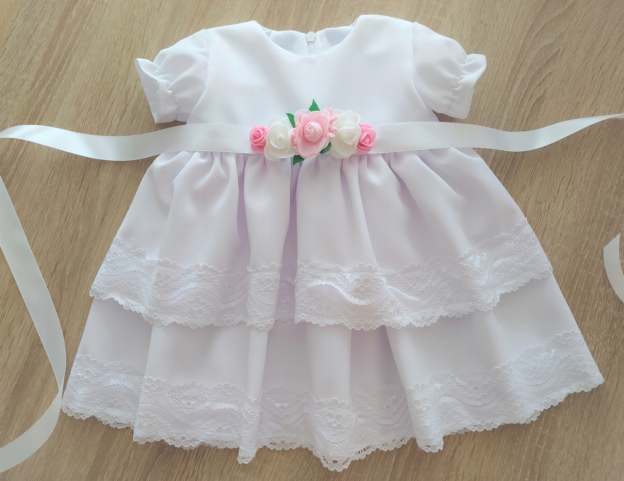 KELLO - Komplet: sukienka z falbanką + bolerko 74 cm chrzest wesele Marka bez marki