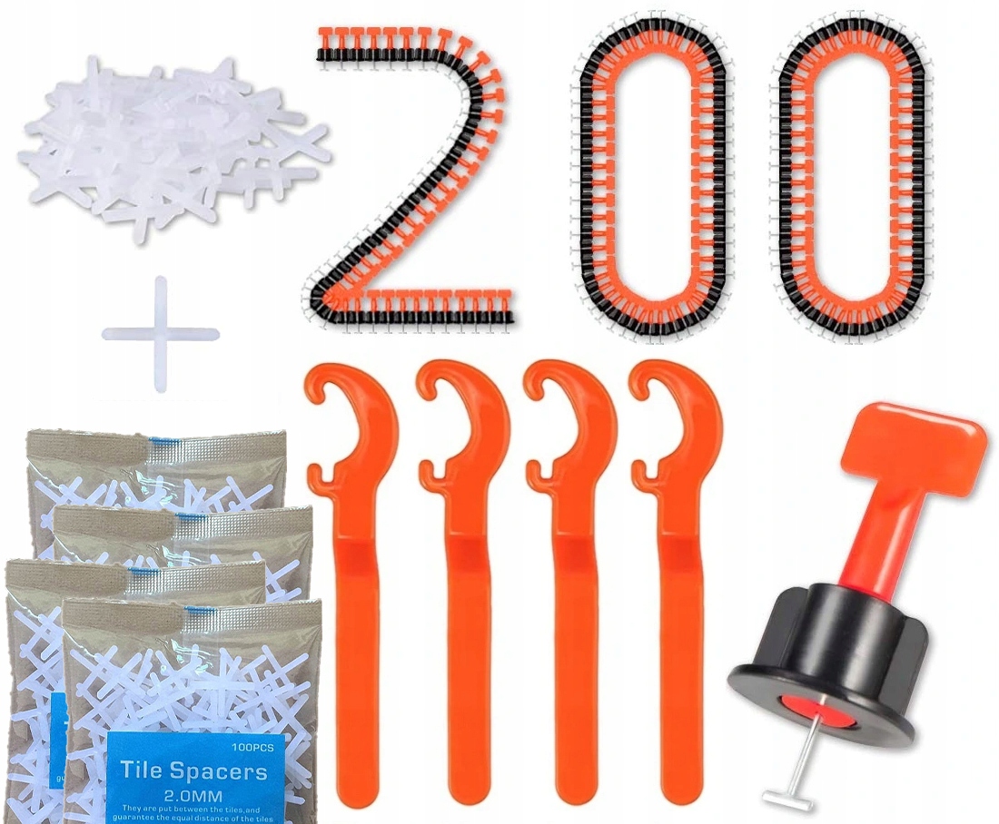 

200szt System Poziomowania Płytek Klipsy 4xKLUCZ