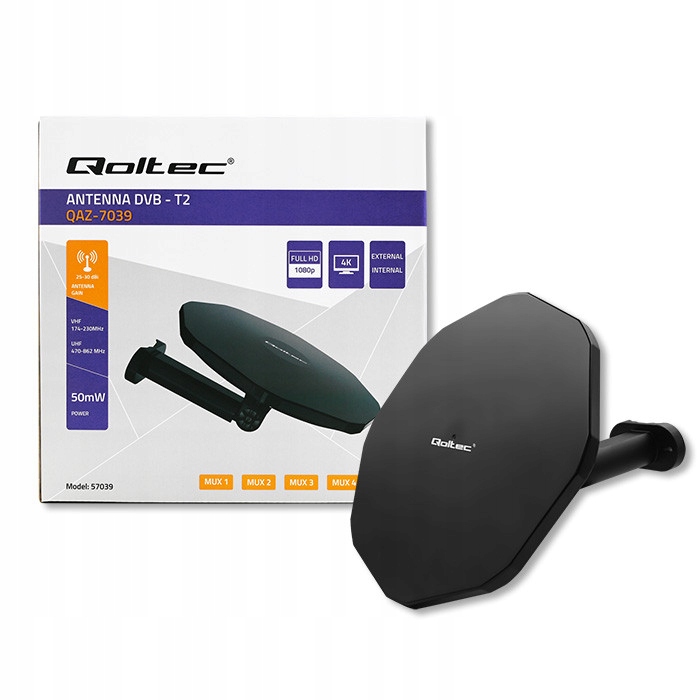 

Qoltec Antena zewnętrzna DVB-T2 Vhf/uhf Czarna