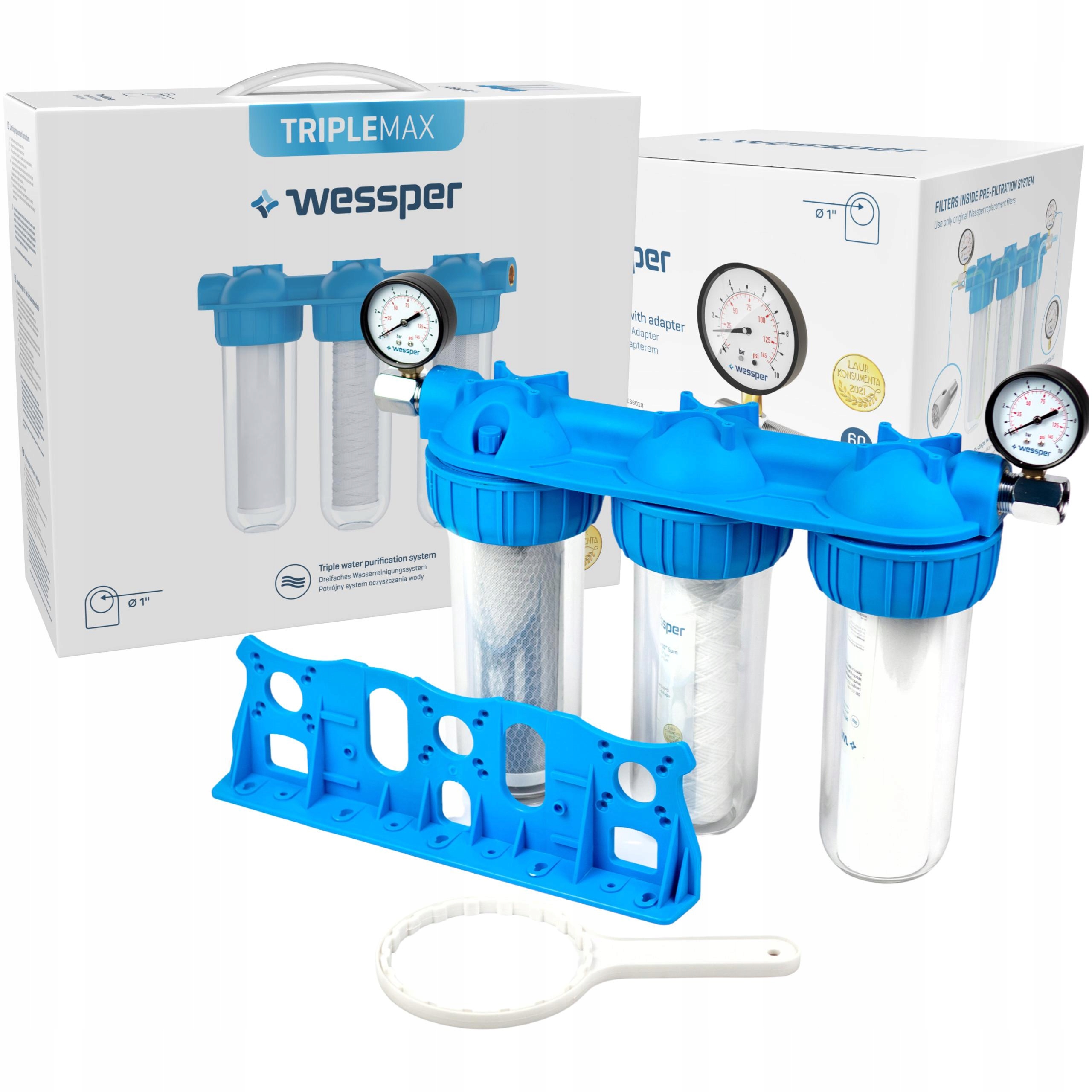 Wessper vodní filtr 1" 3 stupňový pro celý dům náplně tlakoměr