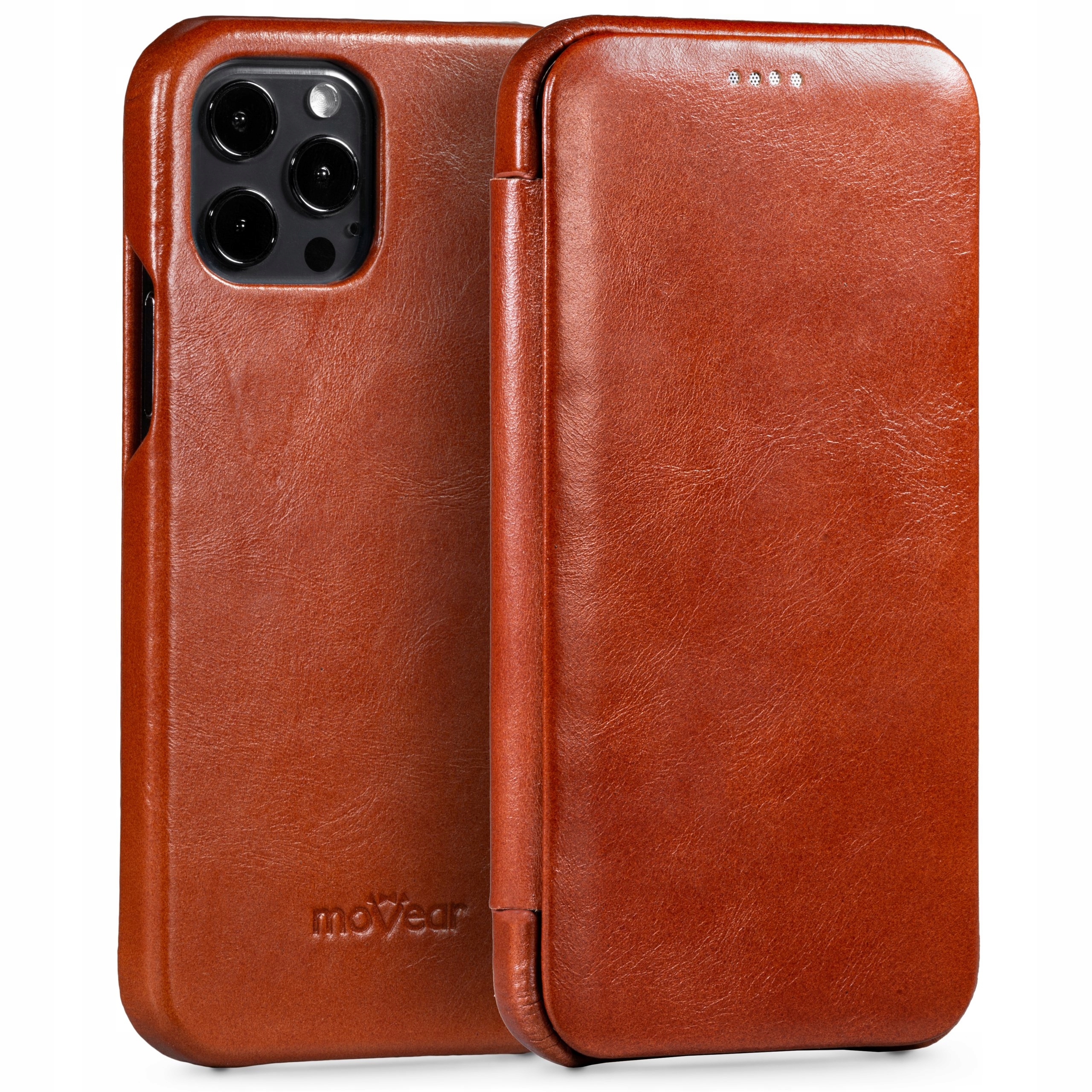 Pouzdro na iPhone 12 Pro 12 kožené Obal slim case kniha Hnědá Movear