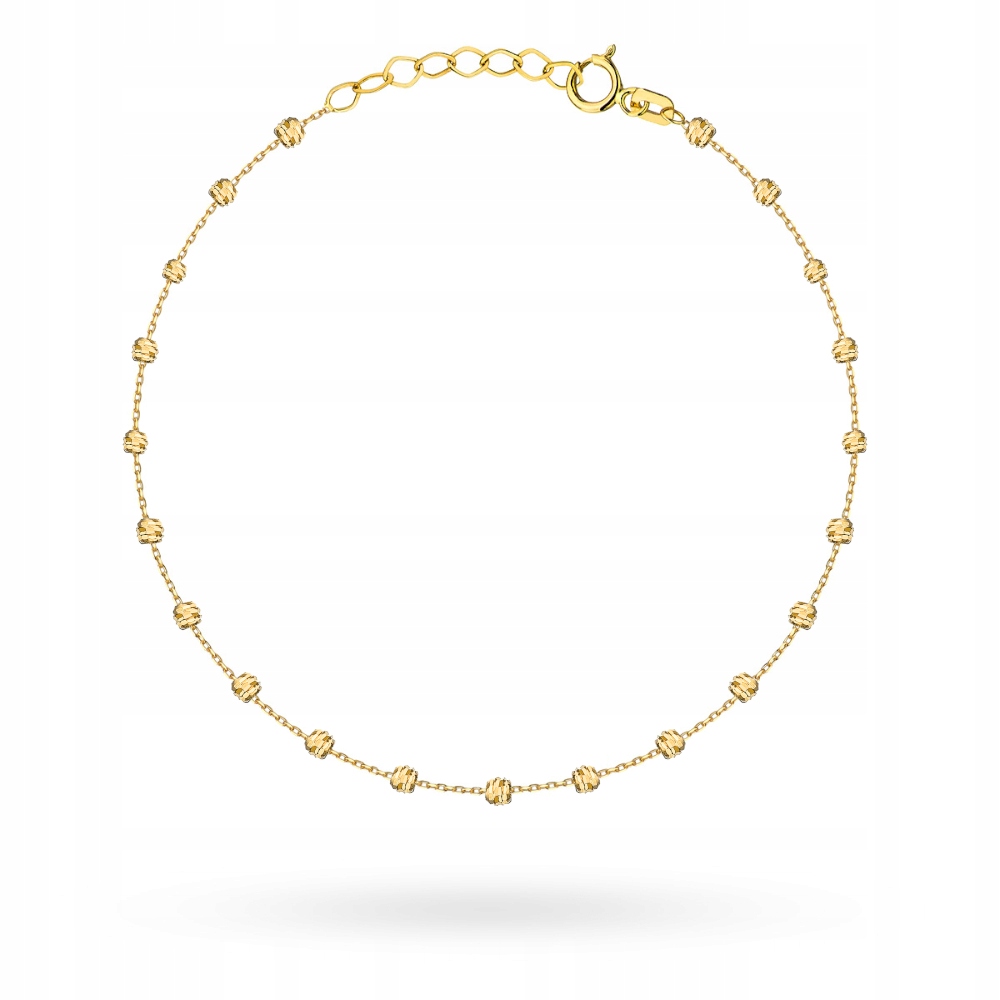 Zlatý řetízkový náramek 585 s Diamantovými kuličkami 1.15 g 19 Cm