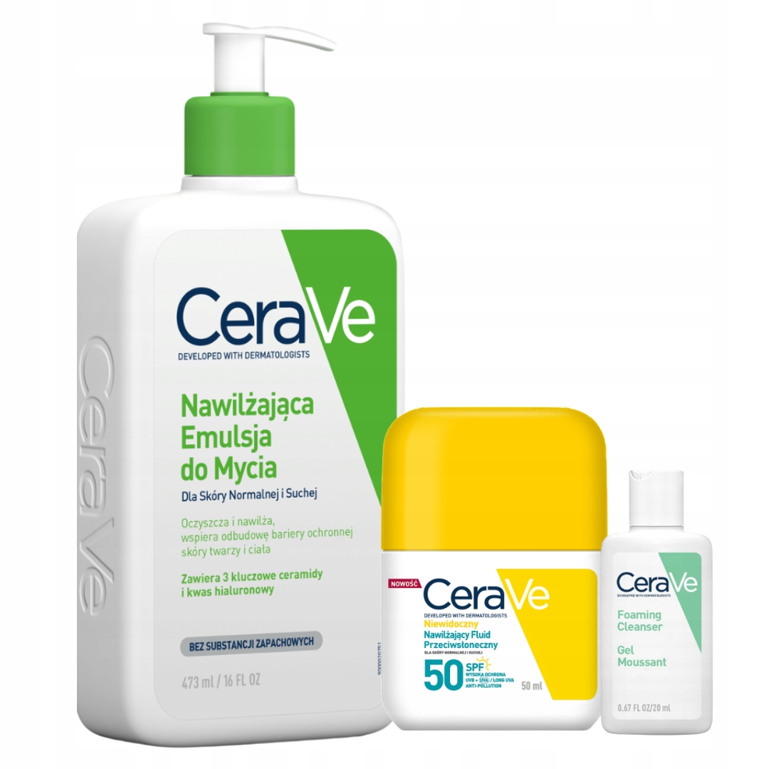 Zestaw CeraVe Fluid Przeciwsłoneczny Spf 50 Emulsja Nawilżająca do Mycia