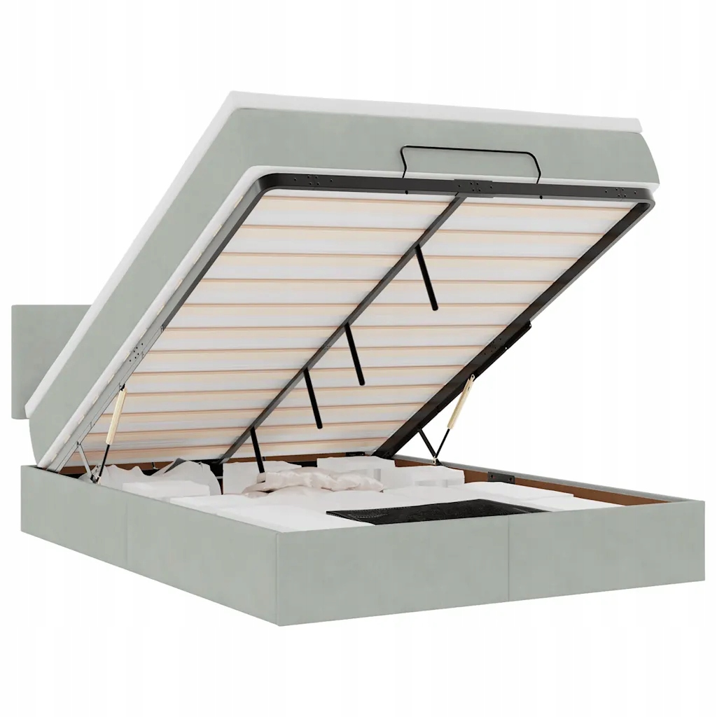 Otomana s matrací 203x144x78/88 cm, světle šedá, s Led osvětlením
