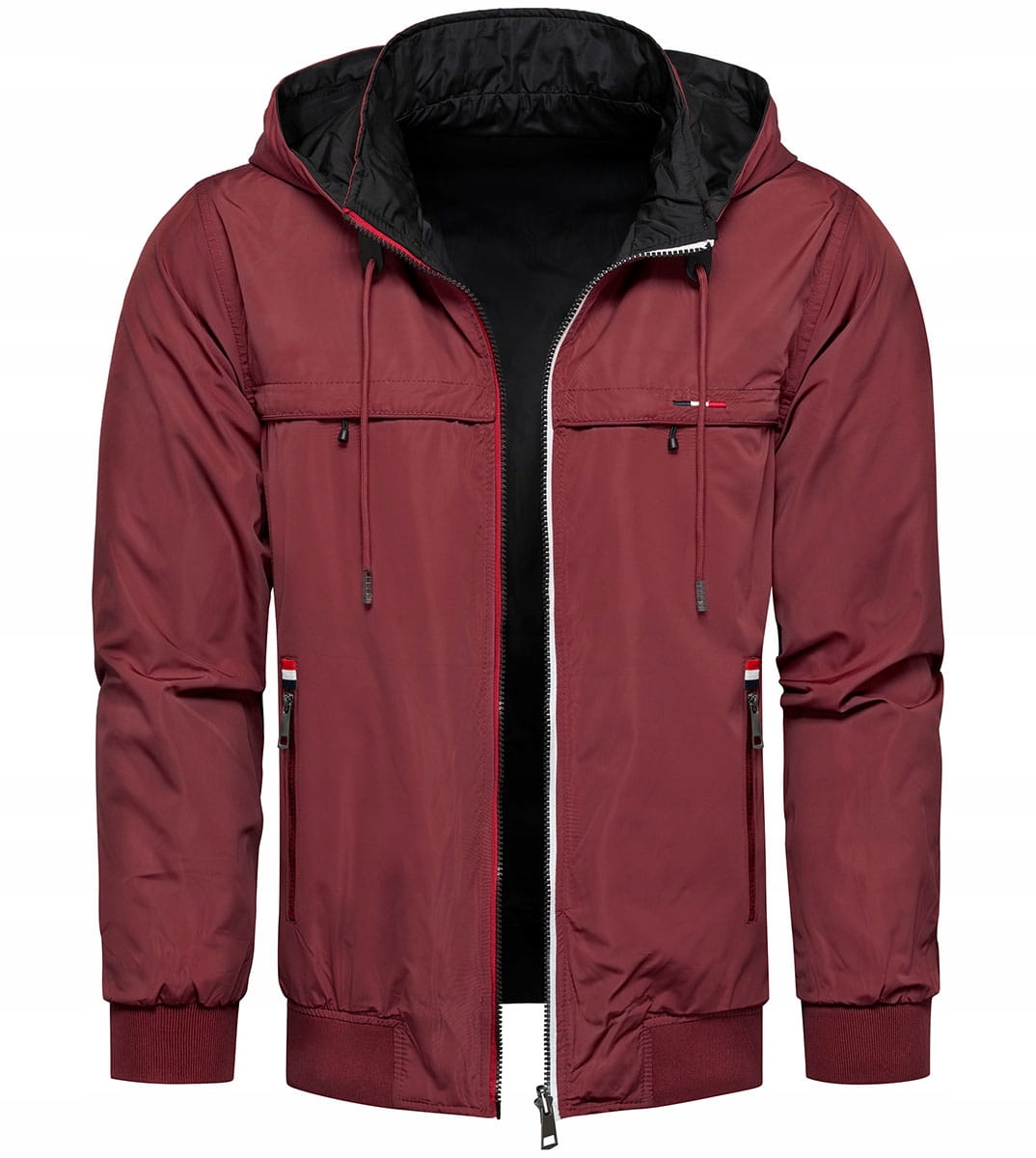 Pánská oboustranná přechodová bunda s odnímatelnou kapucí bordó M