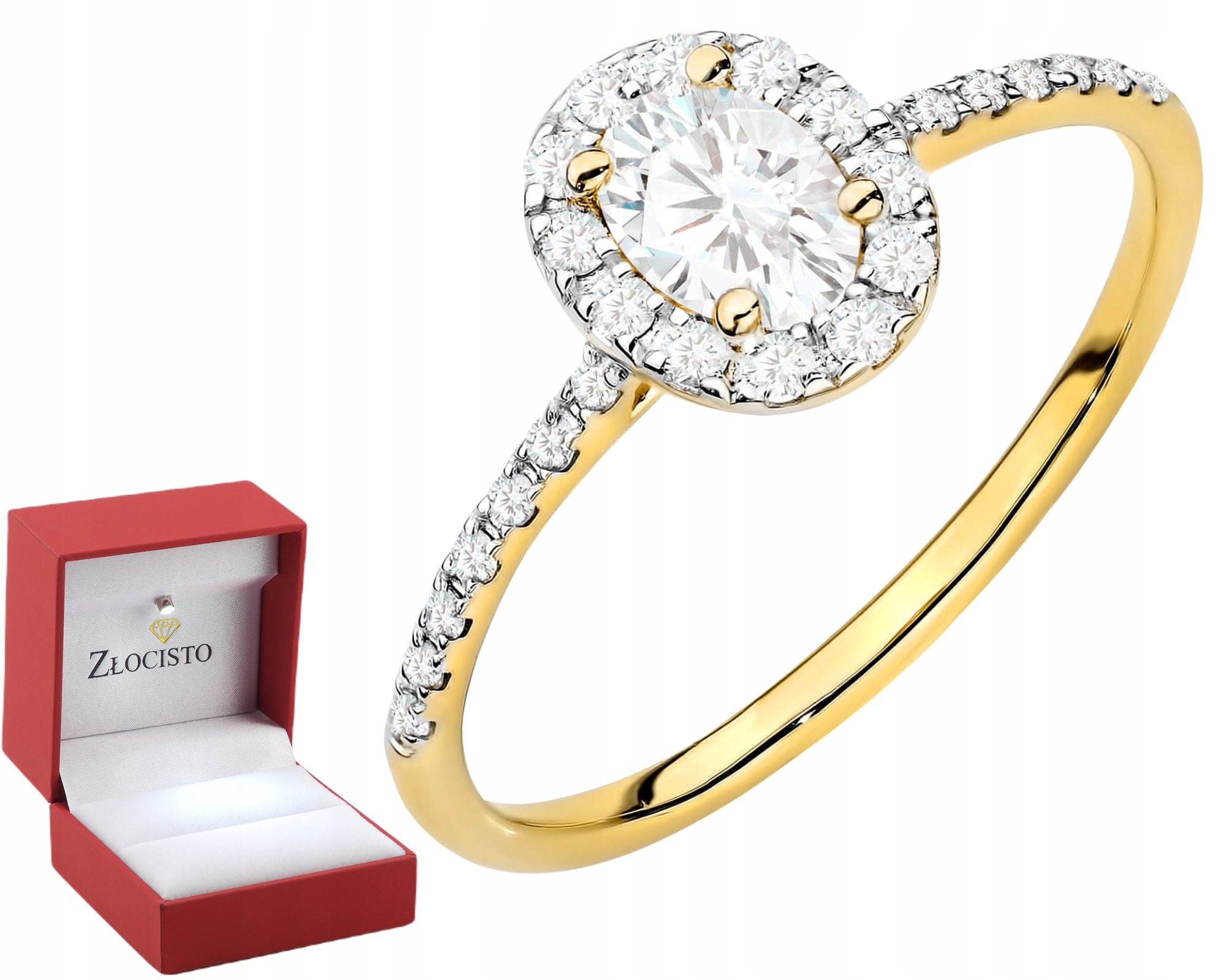 Žluté Zlato Zlatý Prstýnek Diamanty Lab Oválný Gravírování 585 Dárek